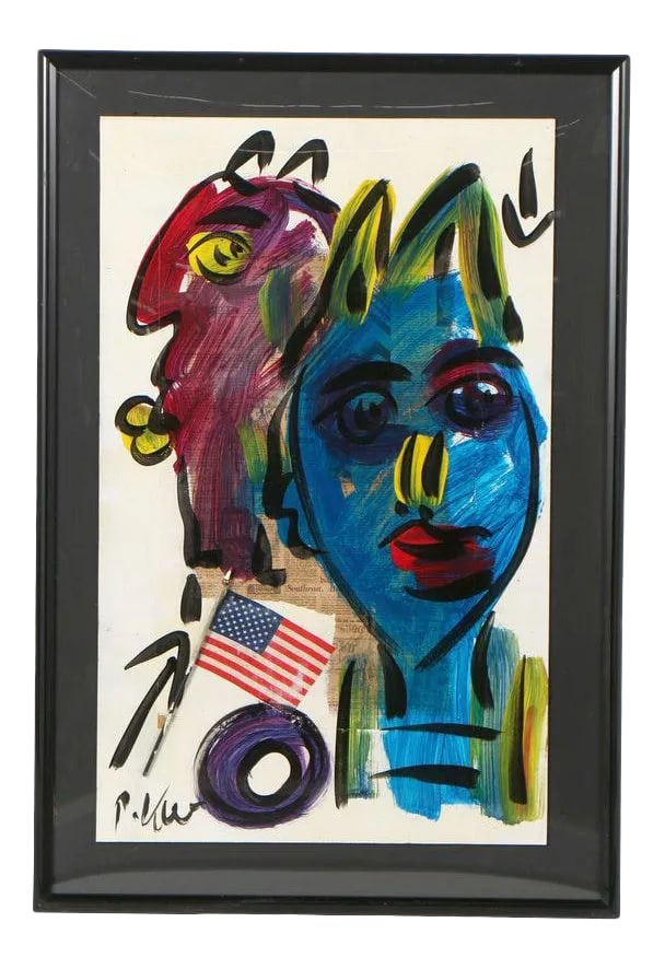 Peter Keil Abstract Painting - American Flag: Peter Keil is a German artist that focuses primarily on abstract expressionism. Keil painted with some of the greats including Joan Miró, Pablo Picasso and Andy Warhol, to name a few. This is a n