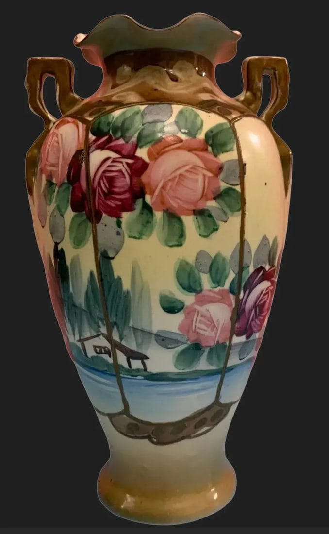 Antique Royal Nishiki Floral Pastoral Porcelain Vase a Pair - 3