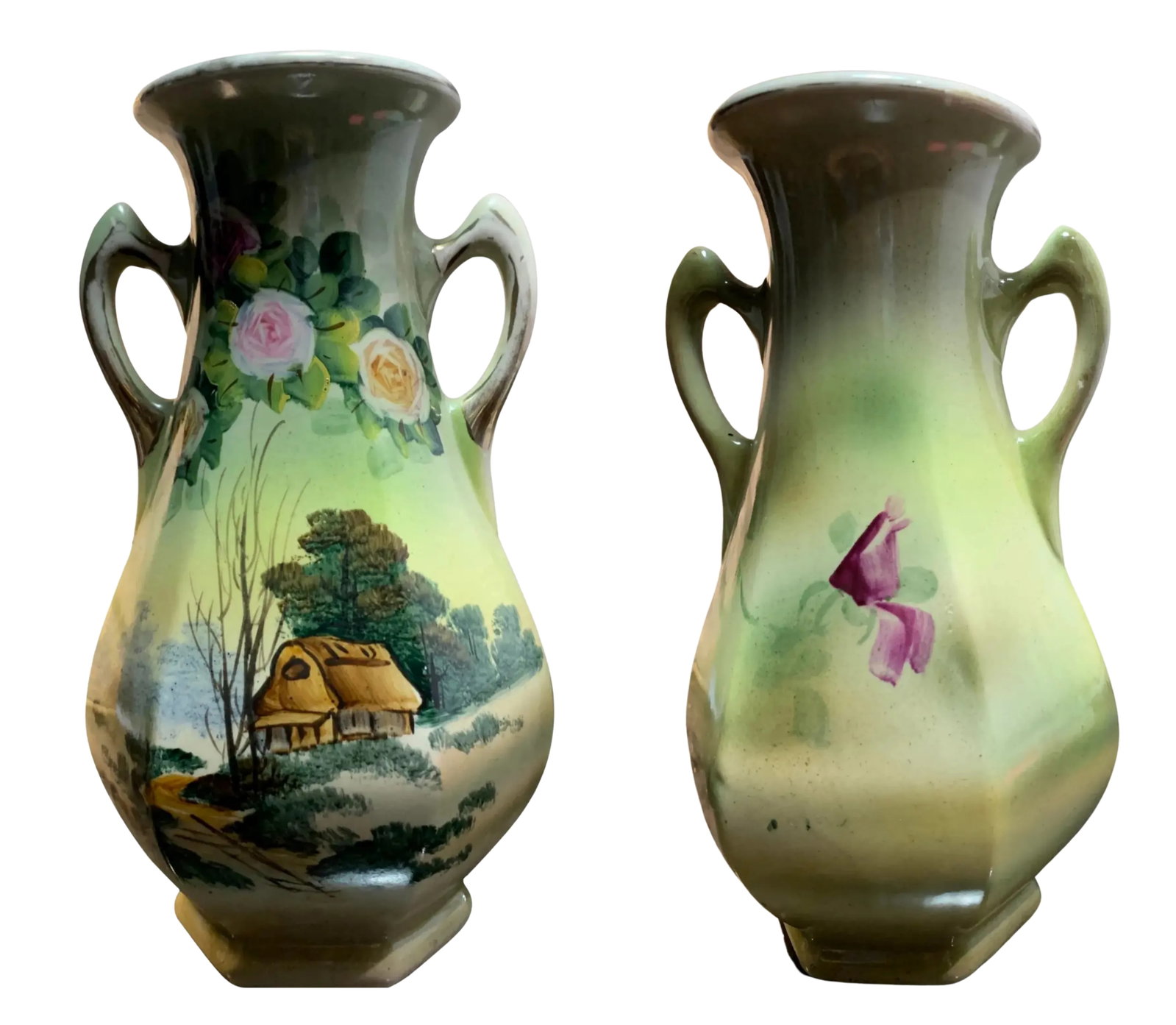 Antique Royal Nishiki Floral Pastoral Porcelain Vase a Pair - 5