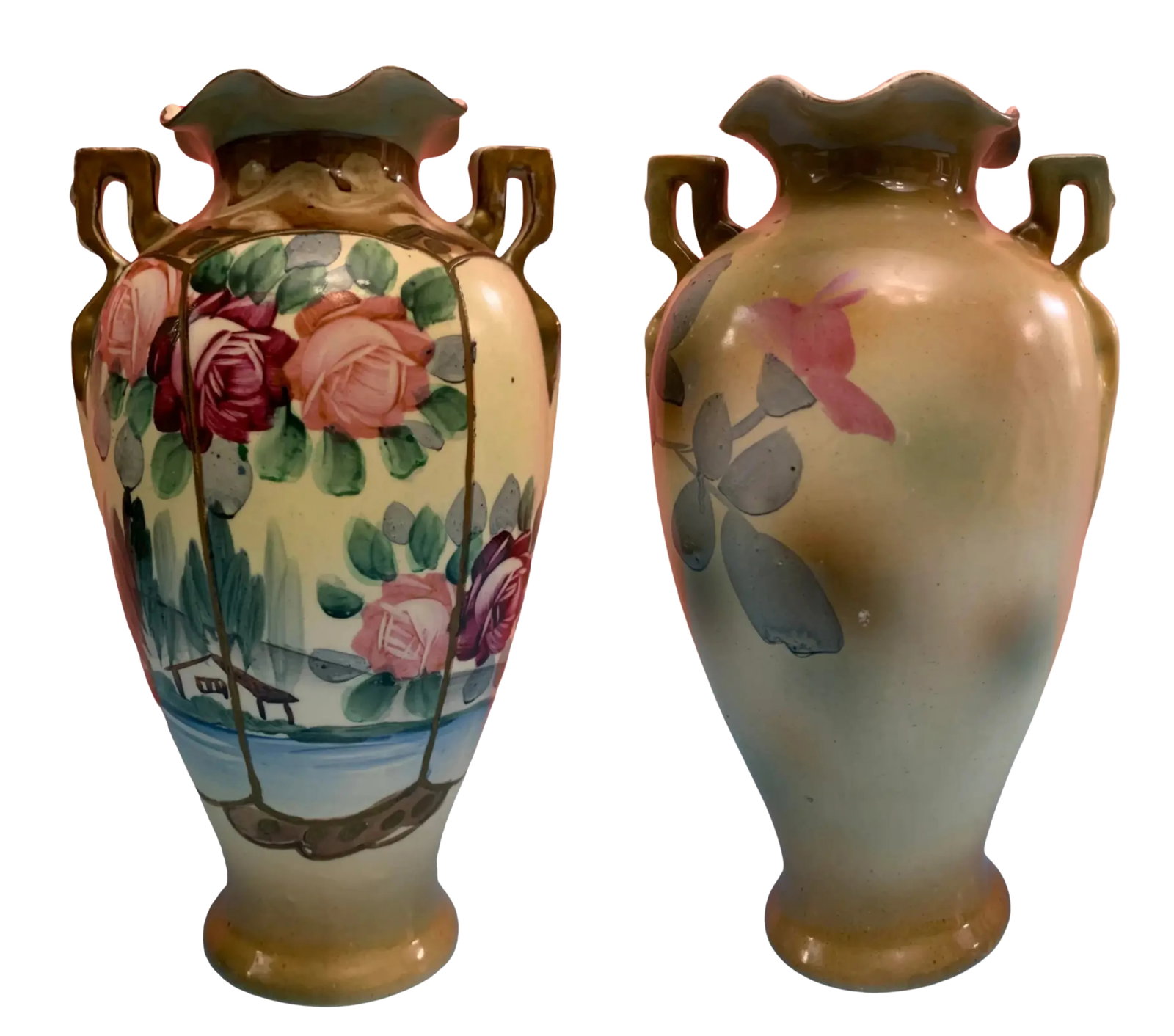 Antique Royal Nishiki Floral Pastoral Porcelain Vase a Pair - 6