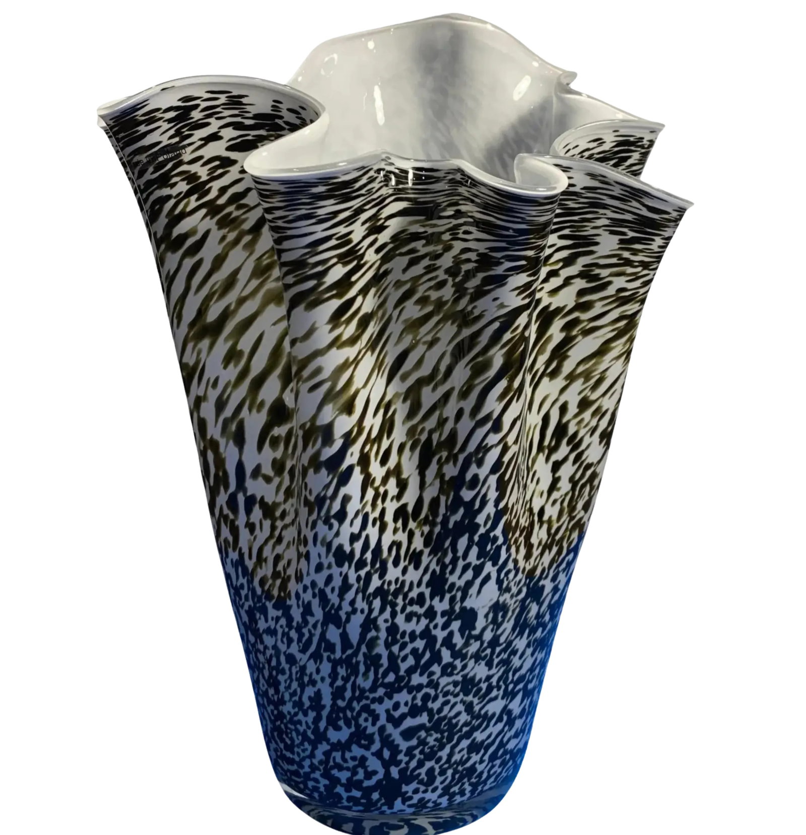 Murano Art Glass Olive Black Mottled Milk Glass Vase - 2