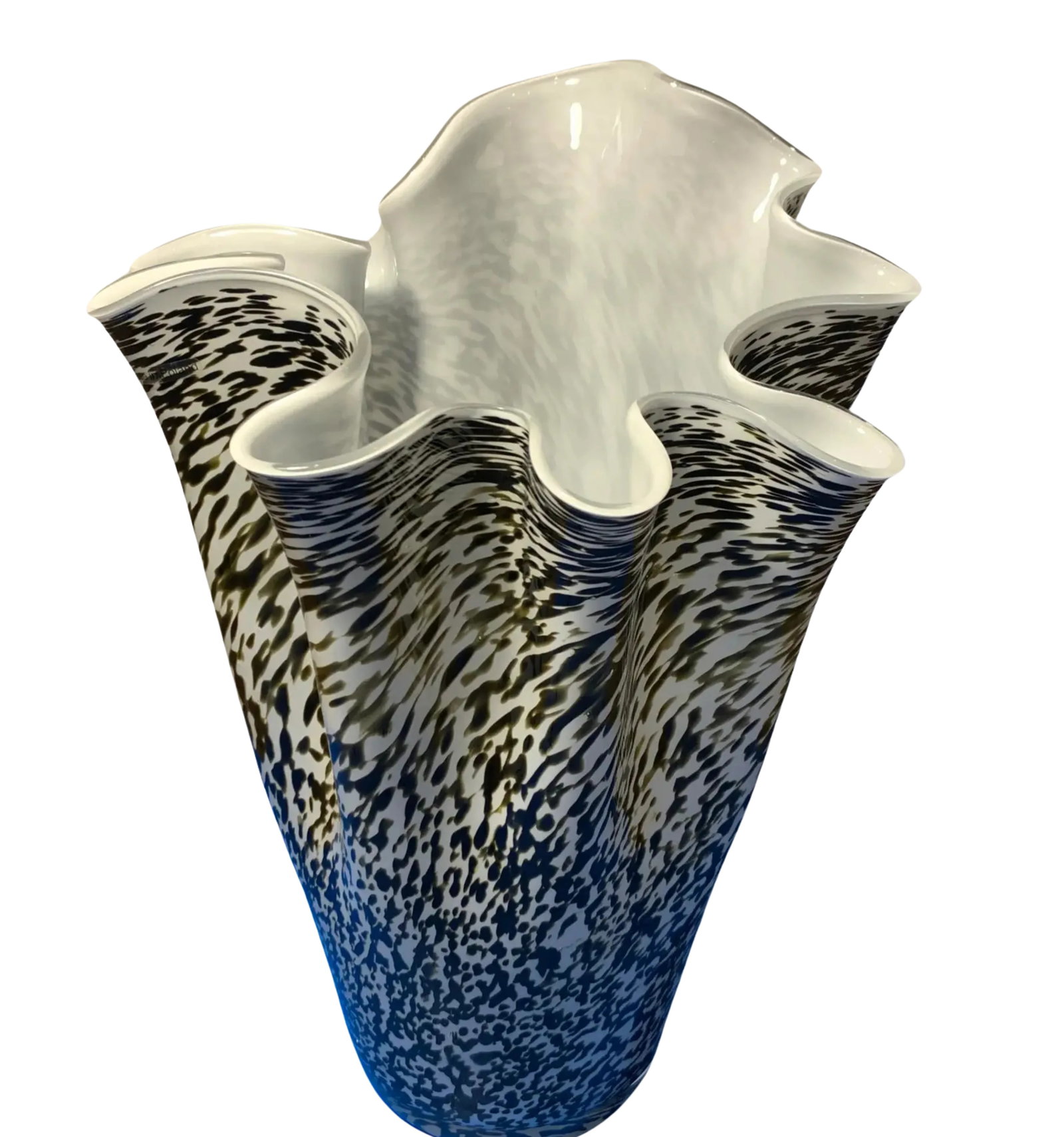 Murano Art Glass Olive Black Mottled Milk Glass Vase - 4