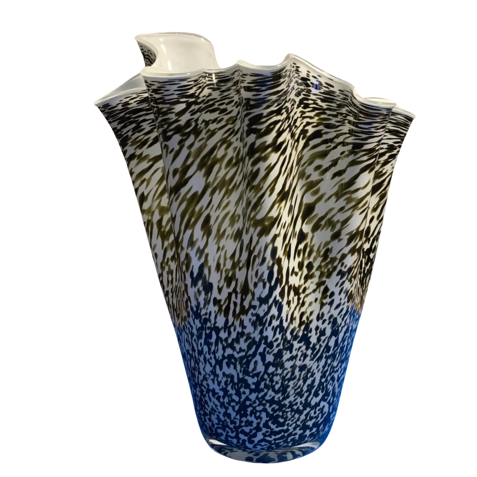 Murano Art Glass Olive Black Mottled Milk Glass Vase - 6