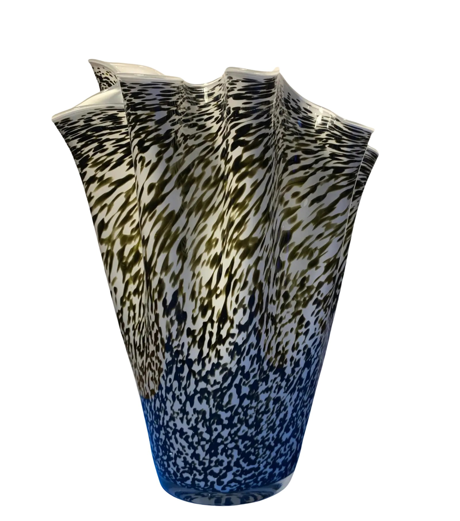 Murano Art Glass Olive Black Mottled Milk Glass Vase - 7