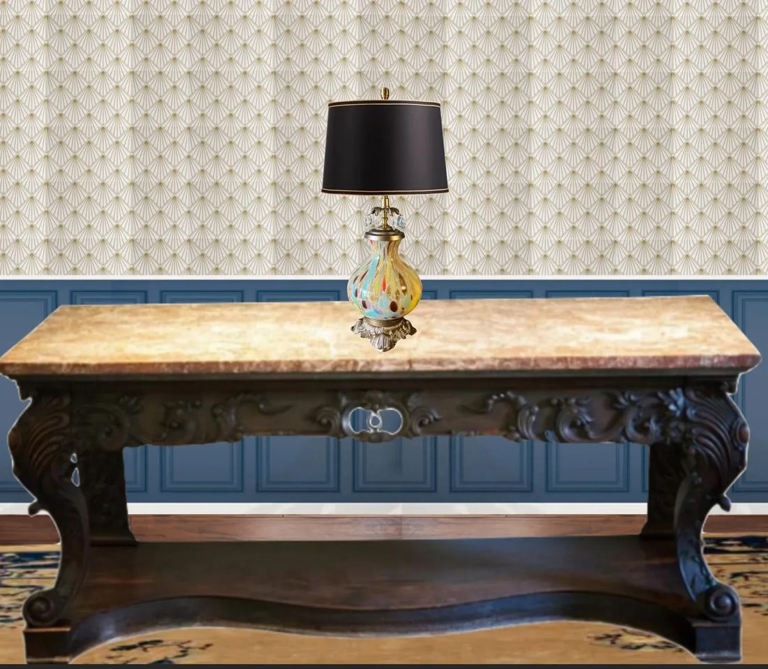 Murano Art Glass Brass Multi-Hued Mottled Table Lamp - 11