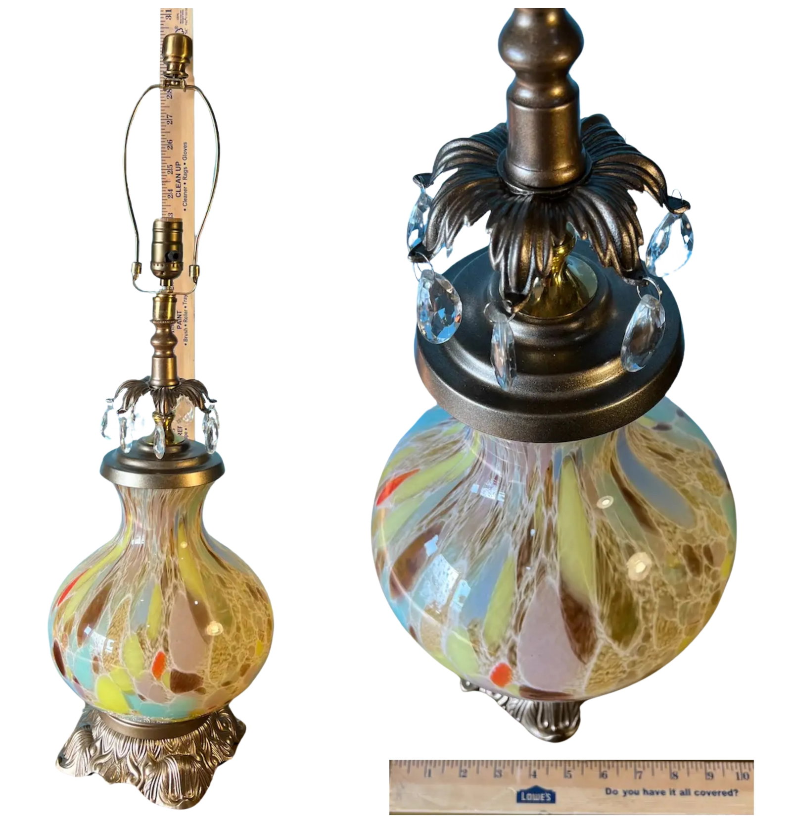 Murano Art Glass Brass Multi-Hued Mottled Table Lamp - 12