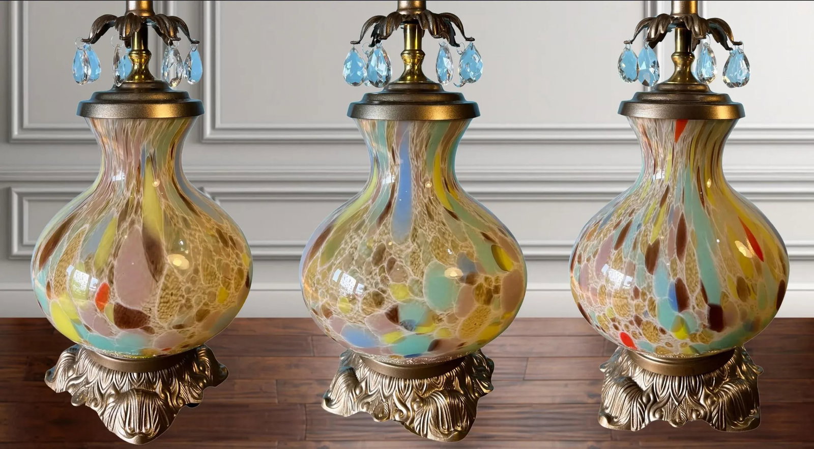 Murano Art Glass Brass Multi-Hued Mottled Table Lamp - 9