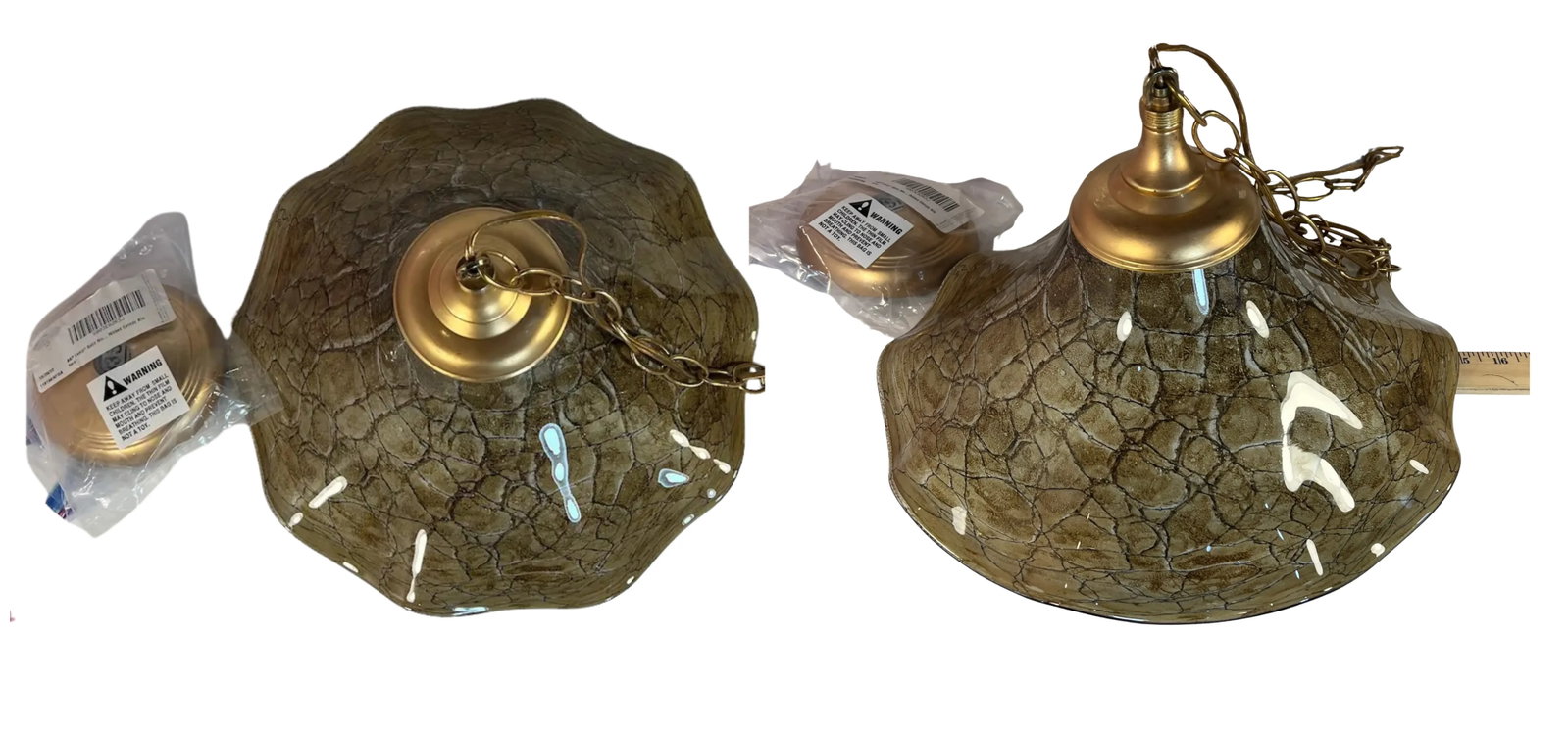 Art Glass Beige Abstract Net Pattern Pendant Light - 12