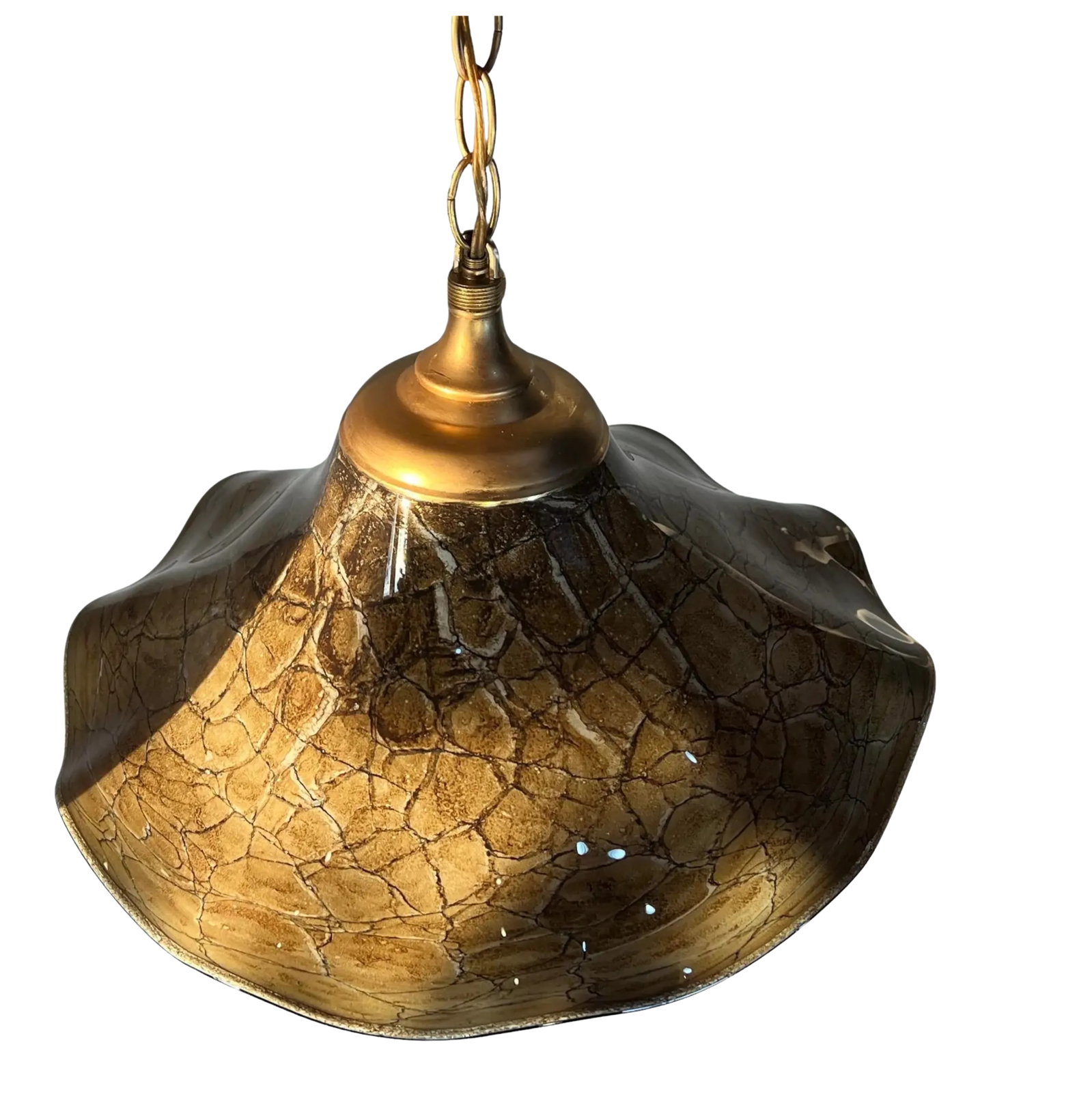 Art Glass Beige Abstract Net Pattern Pendant Light - 2