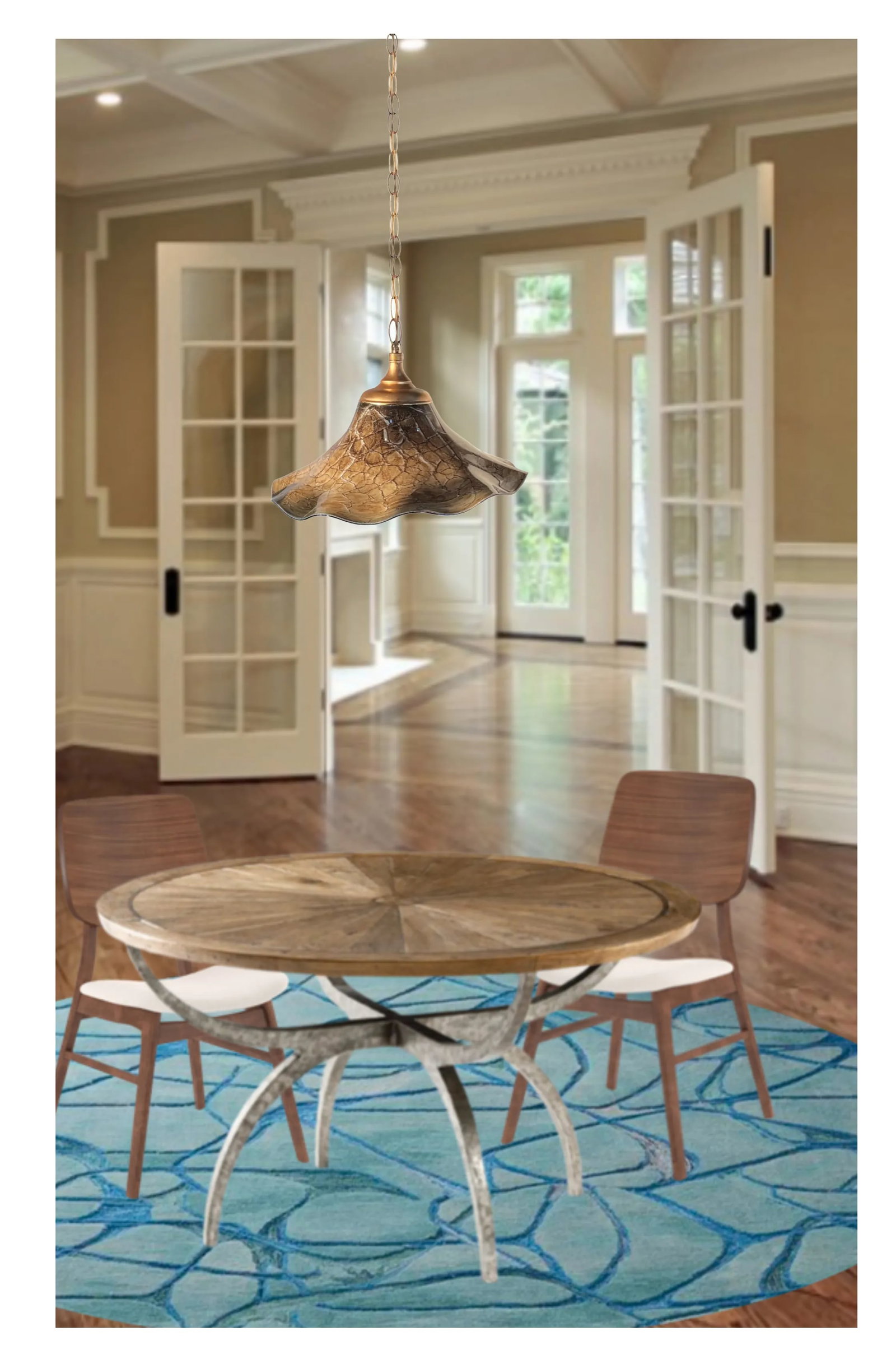 Art Glass Beige Abstract Net Pattern Pendant Light - 4