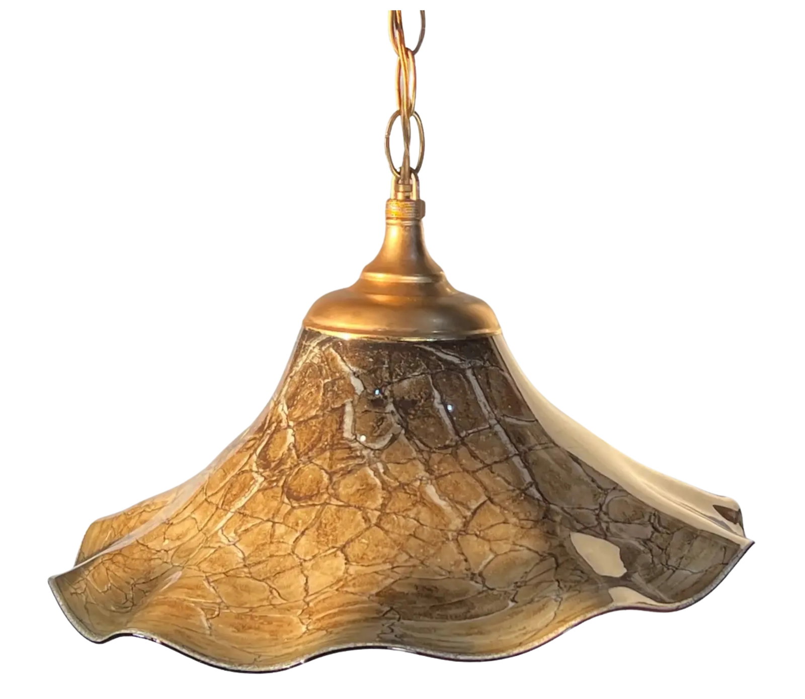 Art Glass Beige Abstract Net Pattern Pendant Light - 5