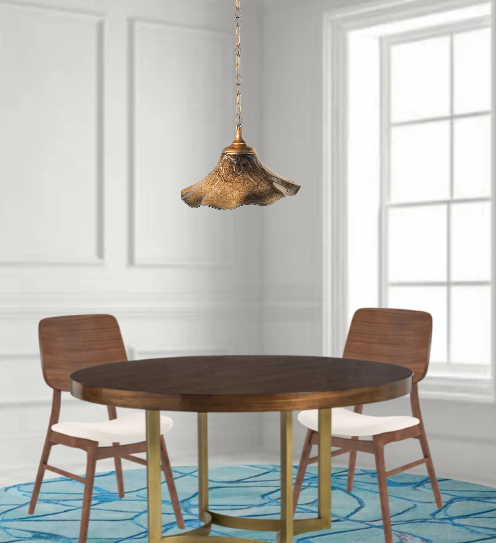 Art Glass Beige Abstract Net Pattern Pendant Light - 7