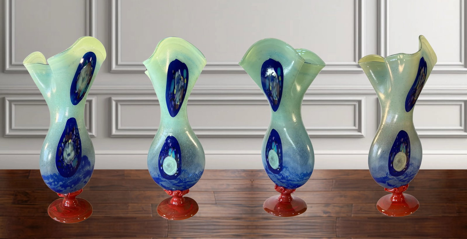Large Art Glass Abstract Hour Glass Vase - 11