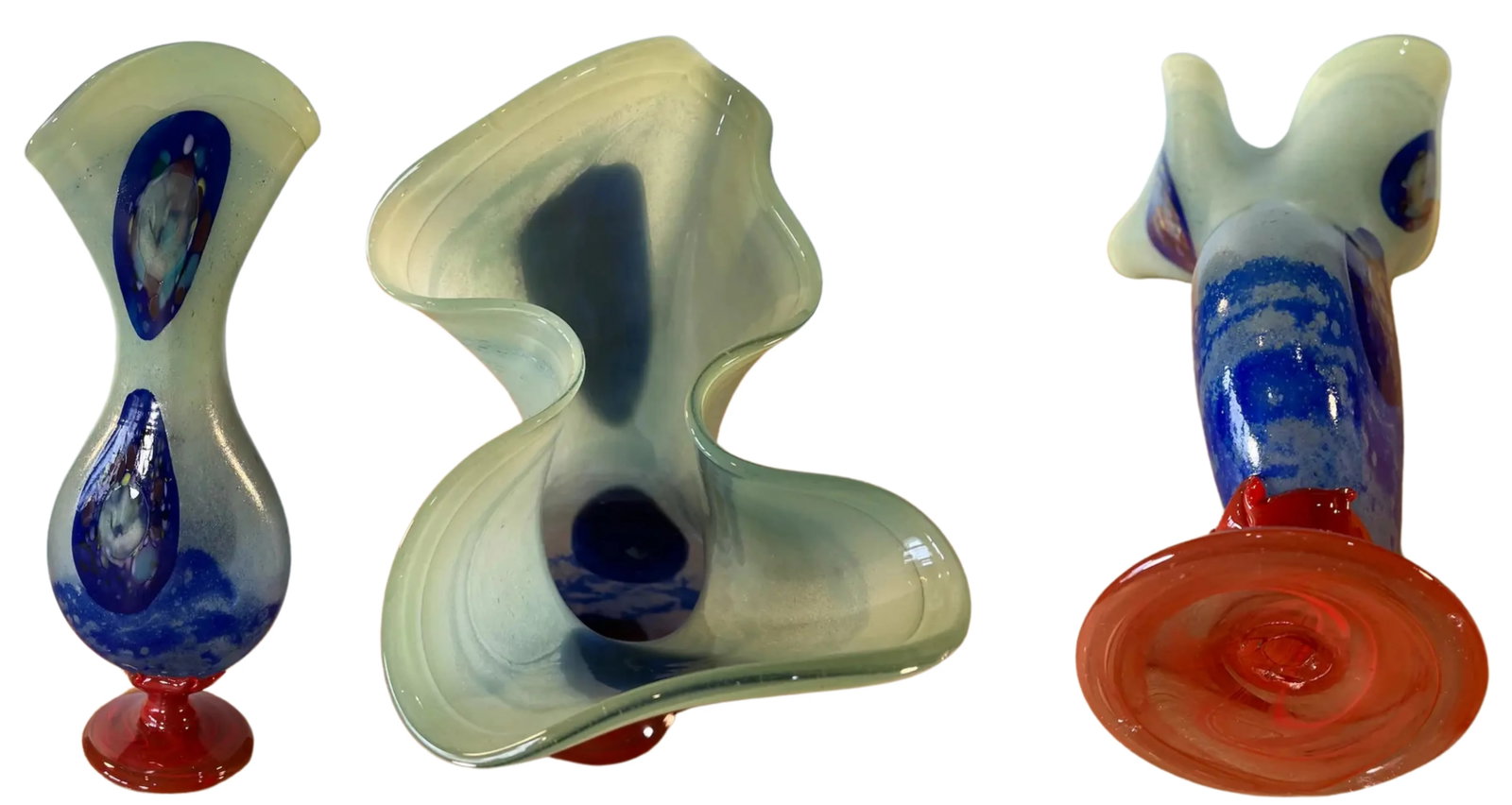 Large Art Glass Abstract Hour Glass Vase - 12