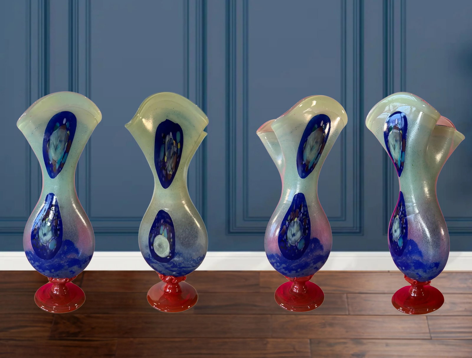 Large Art Glass Abstract Hour Glass Vase - 9