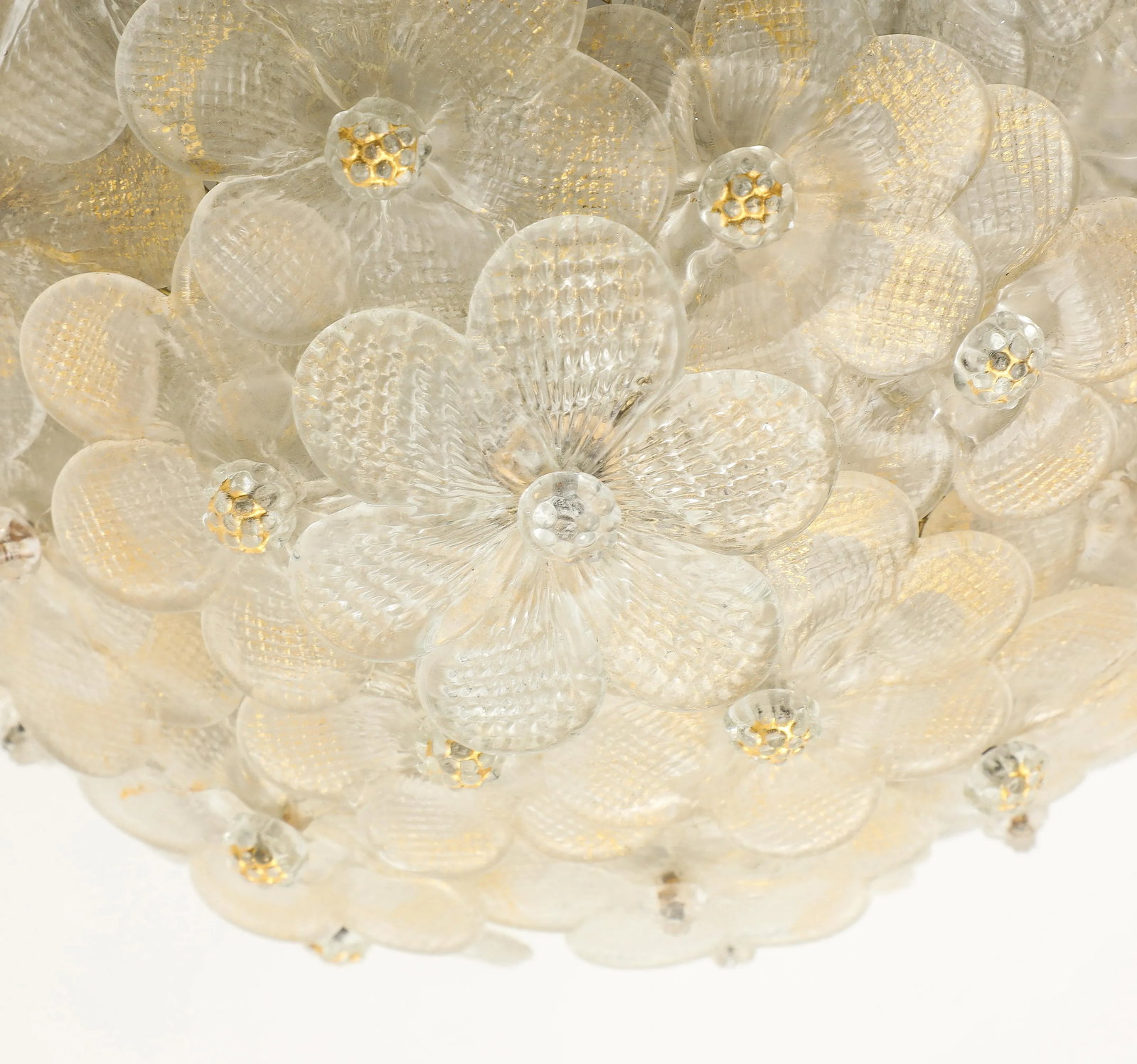 Murano Round Floral Glass Flush Mount Light, Italian 1970s - 2