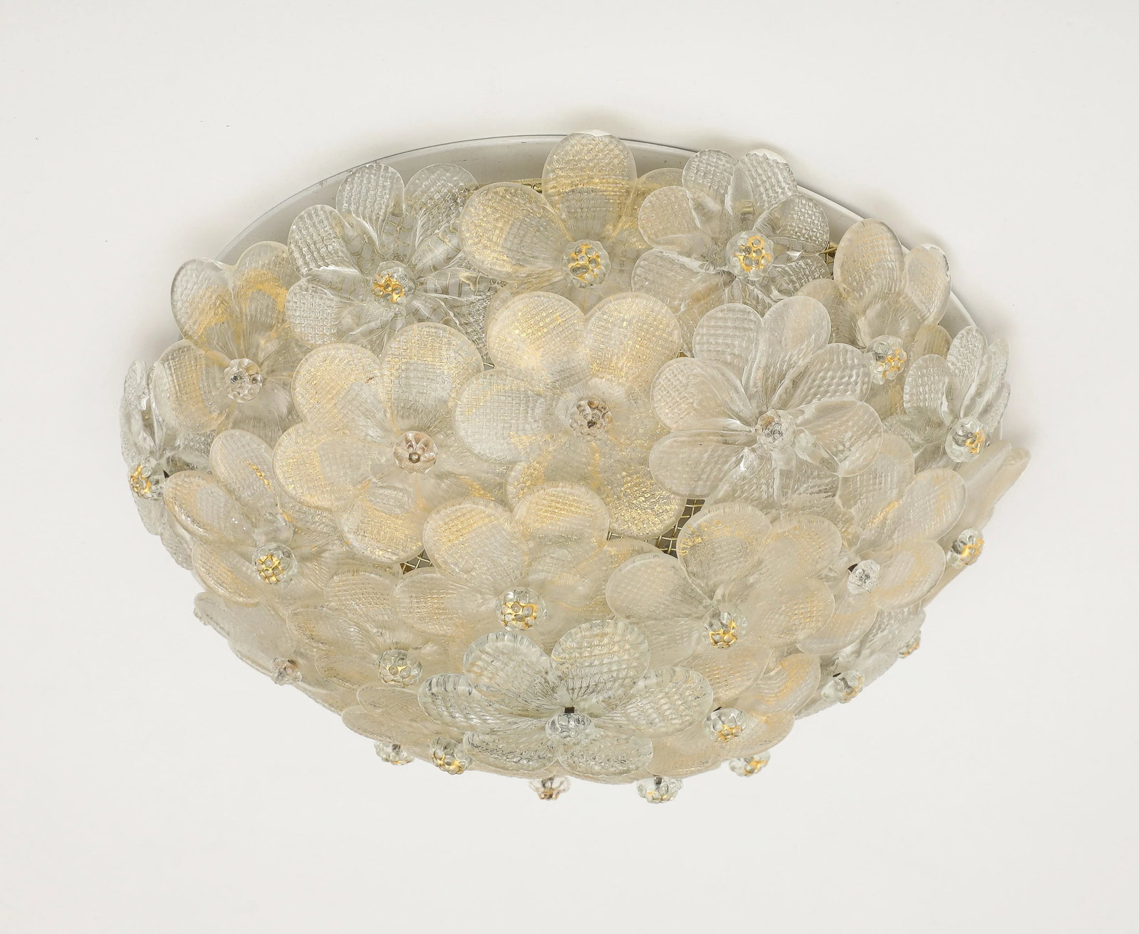 Murano Round Floral Glass Flush Mount Light, Italian 1970s - 3