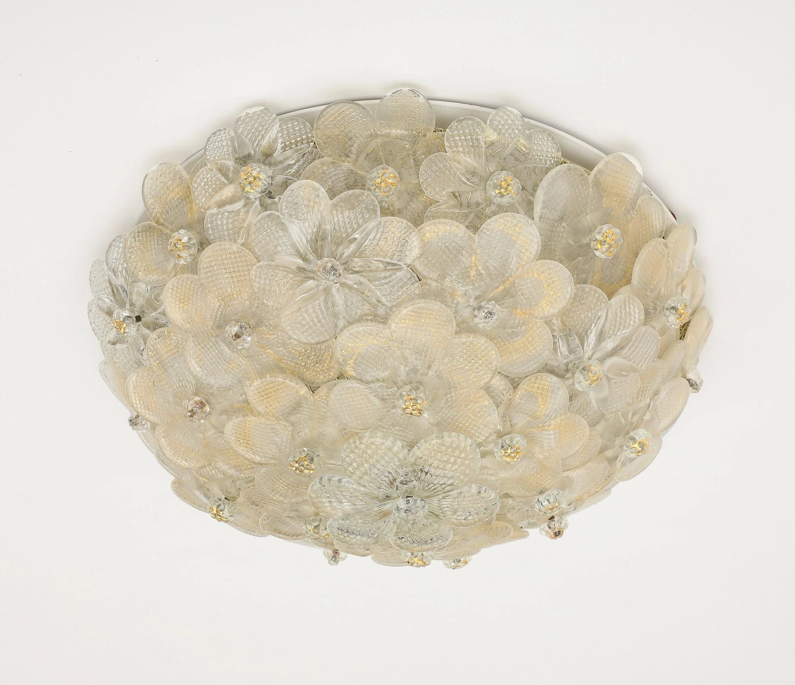Murano Round Floral Glass Flush Mount Light, Italian 1970s - 5