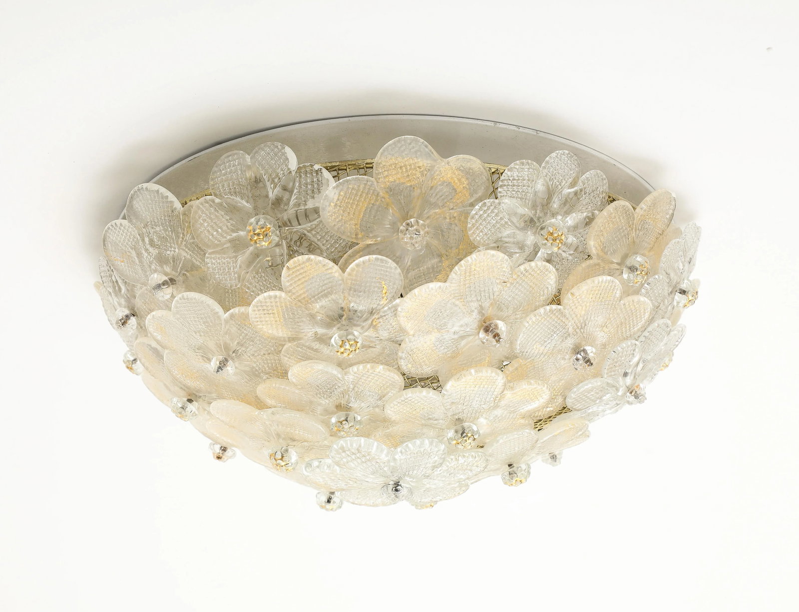 Murano Round Floral Glass Flush Mount Light, Italian 1970s - 6