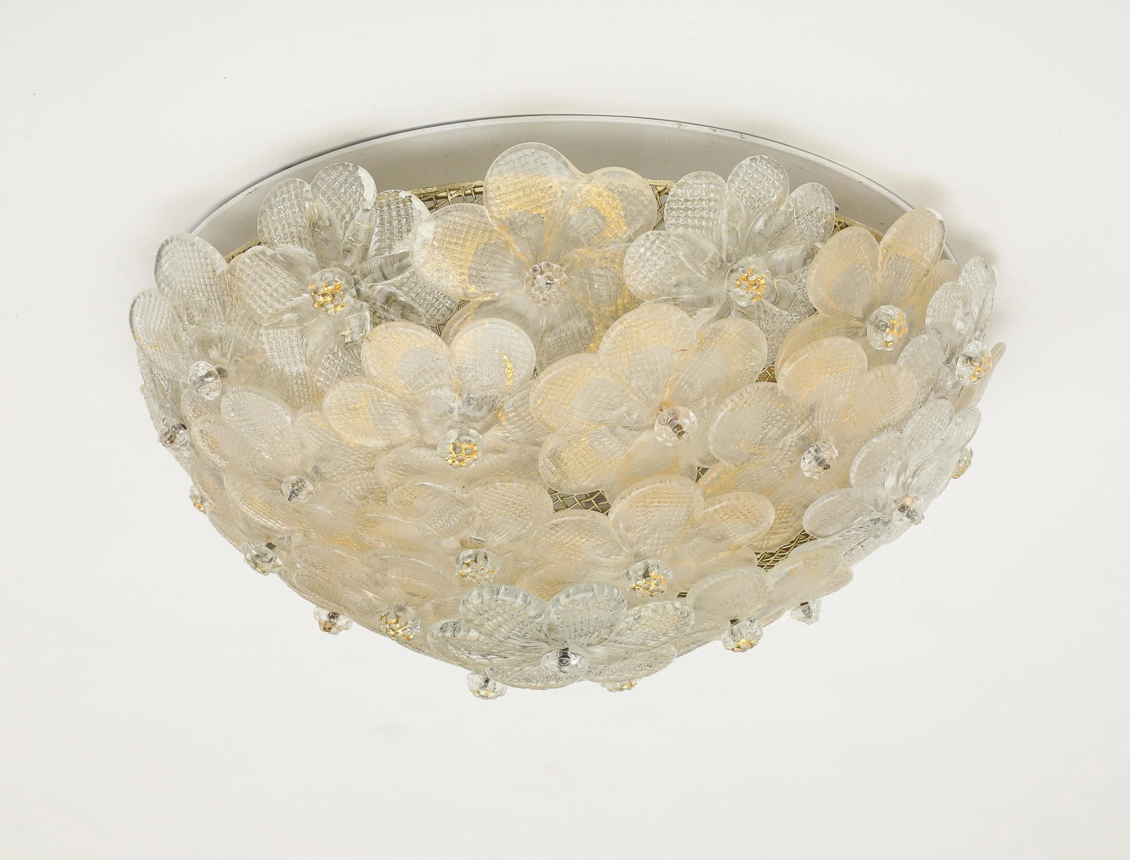 Murano Round Floral Glass Flush Mount Light, Italian 1970s - 7