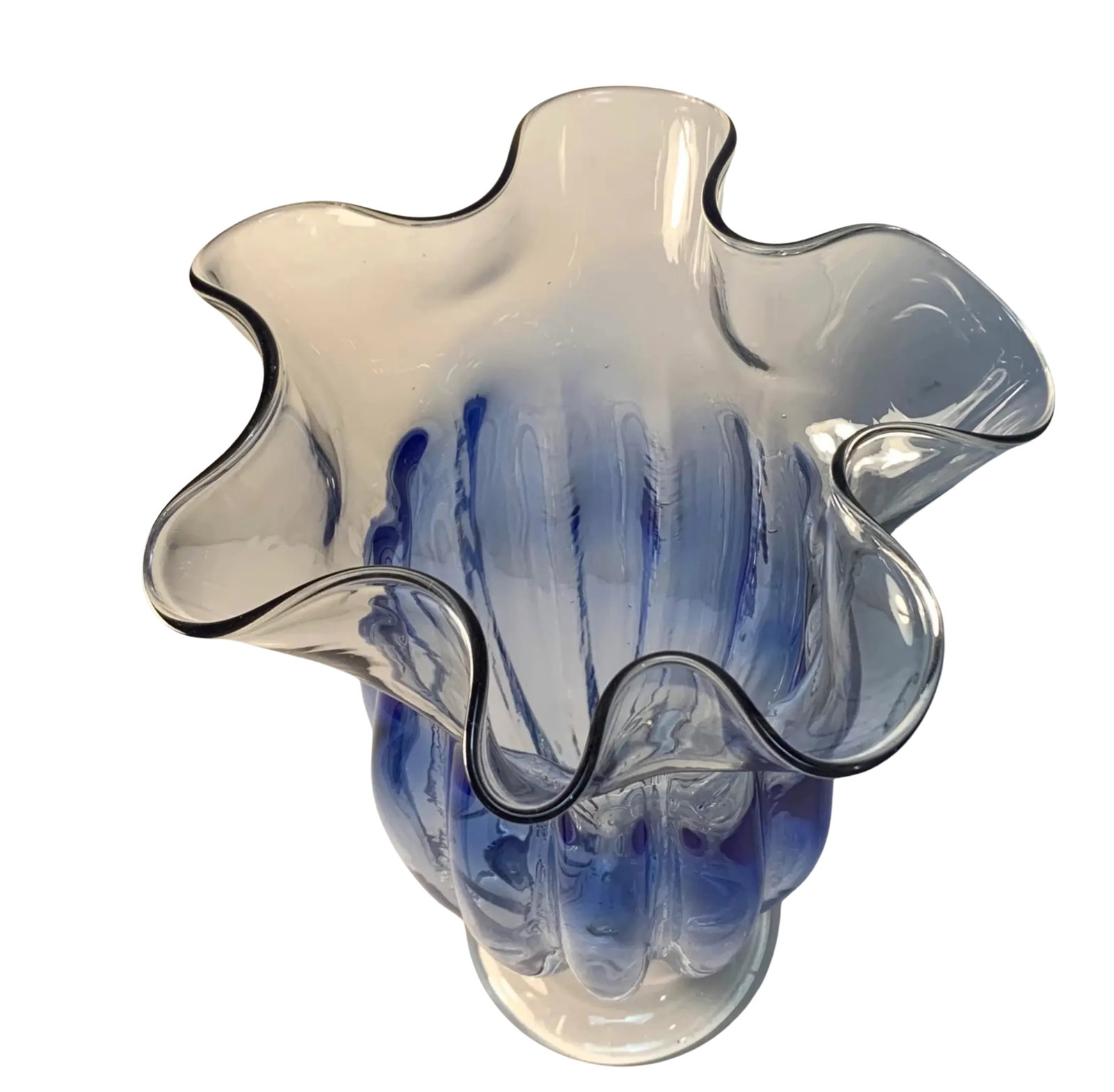 Large Art Glass Blue Ombre Pedestal Vase - 10