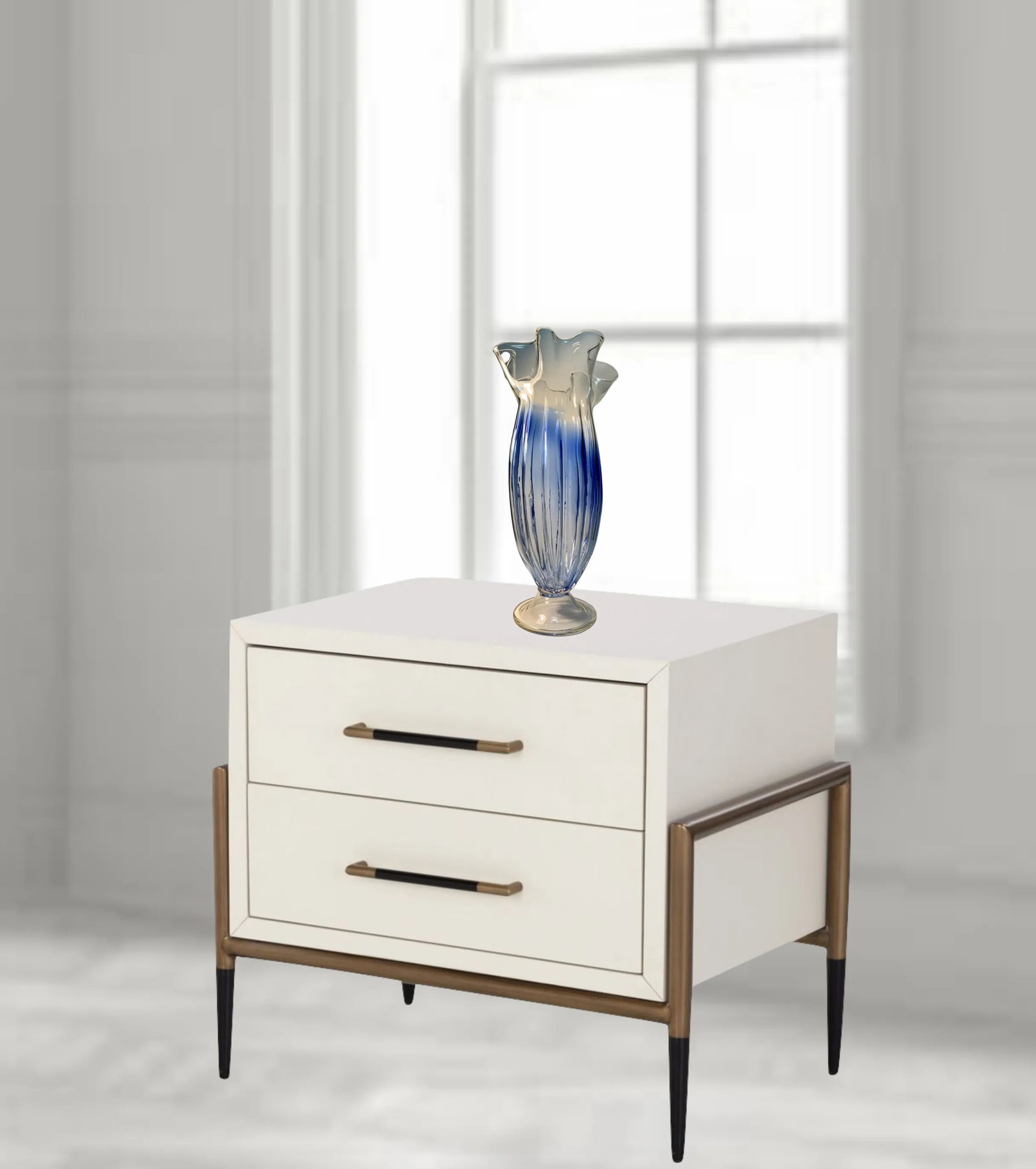 Large Art Glass Blue Ombre Pedestal Vase - 2