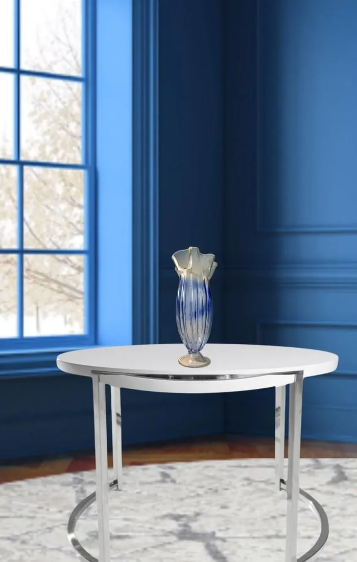 Large Art Glass Blue Ombre Pedestal Vase - 8