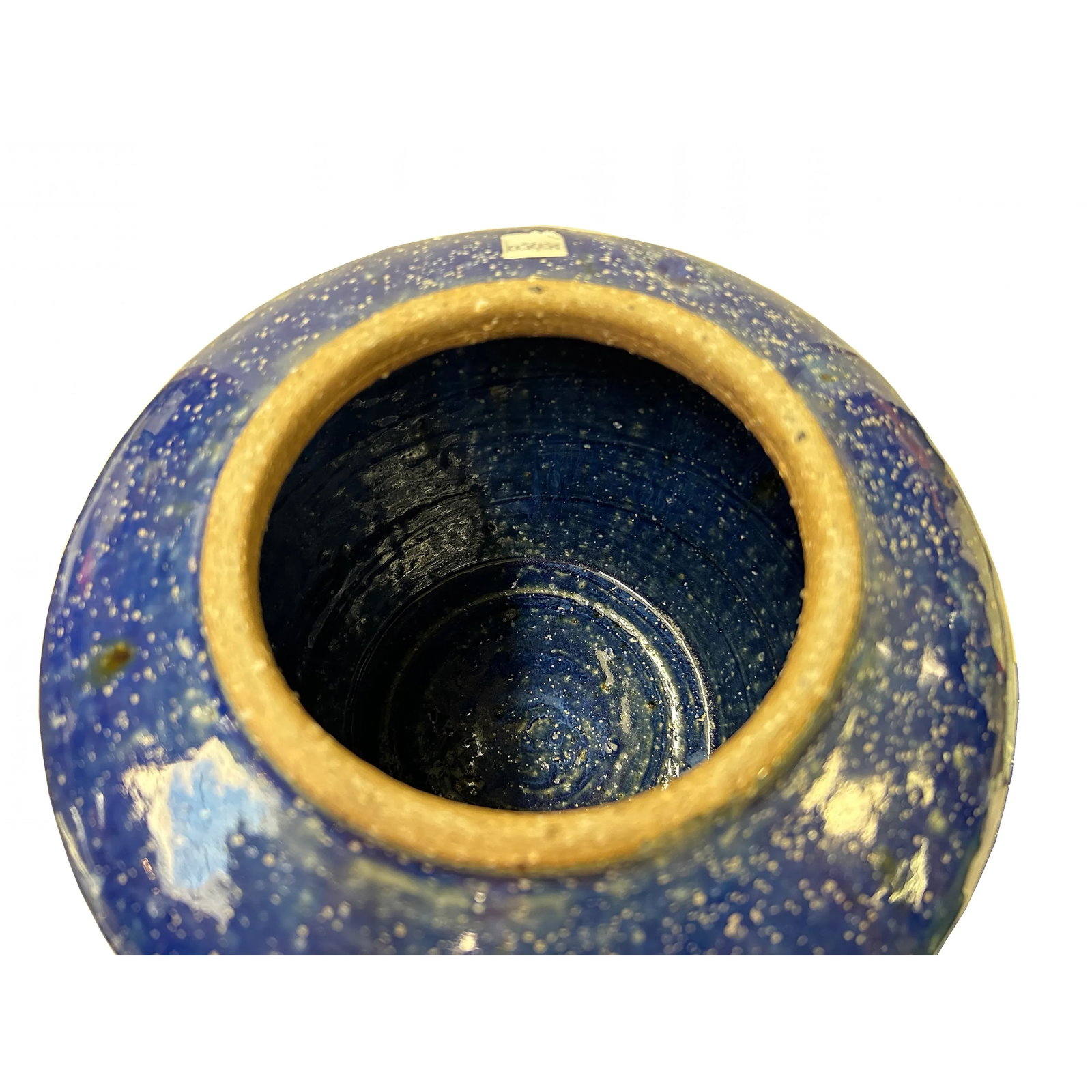 Vintage Distressed Deep Blue White Flecks Round Pottery Pot Jar Urn - 4
