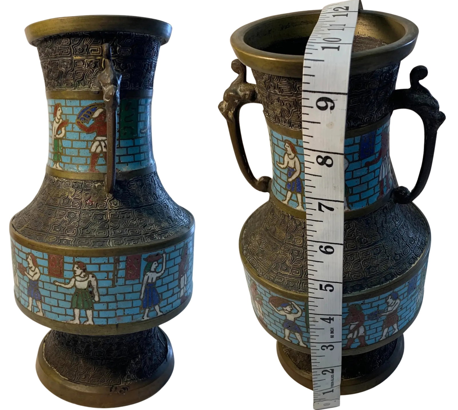 Vintage Asian Champleve Brass Vase - A Pair - 11