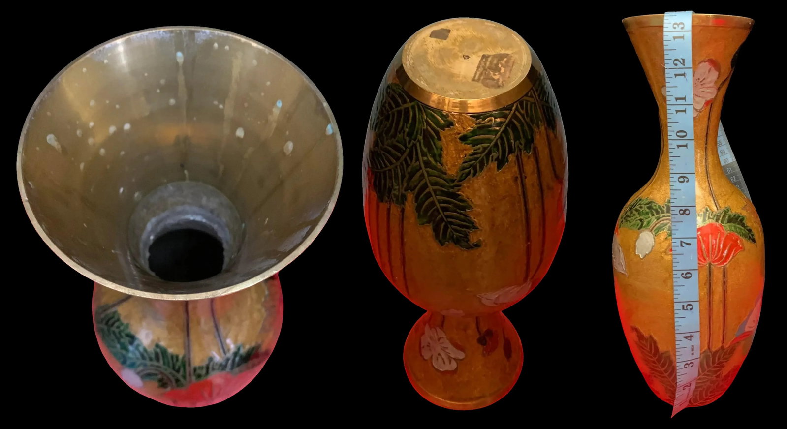 Vintage Asian Champleve Brass Vase - A Pair - 12