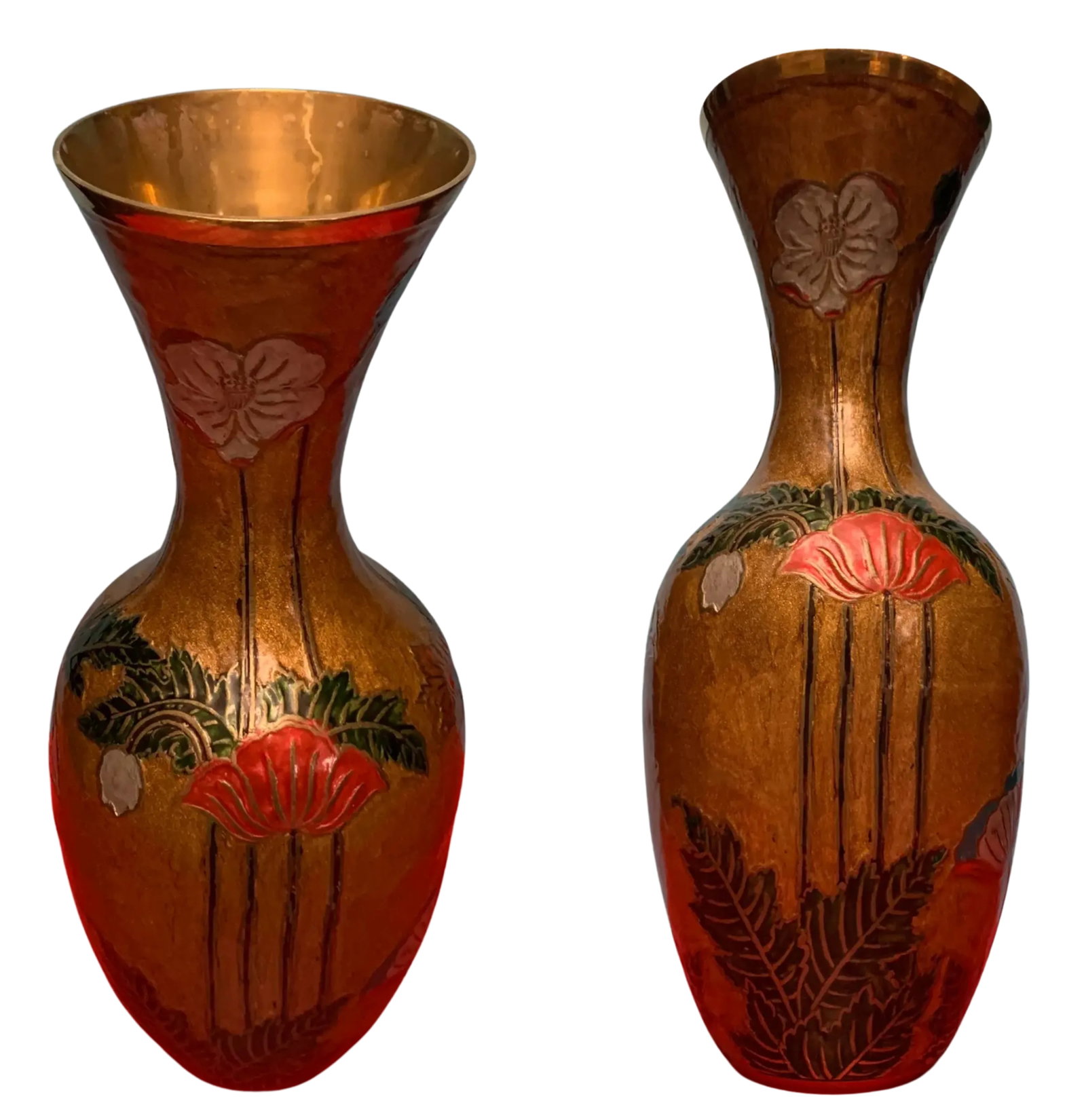 Vintage Asian Champleve Brass Vase - A Pair - 4