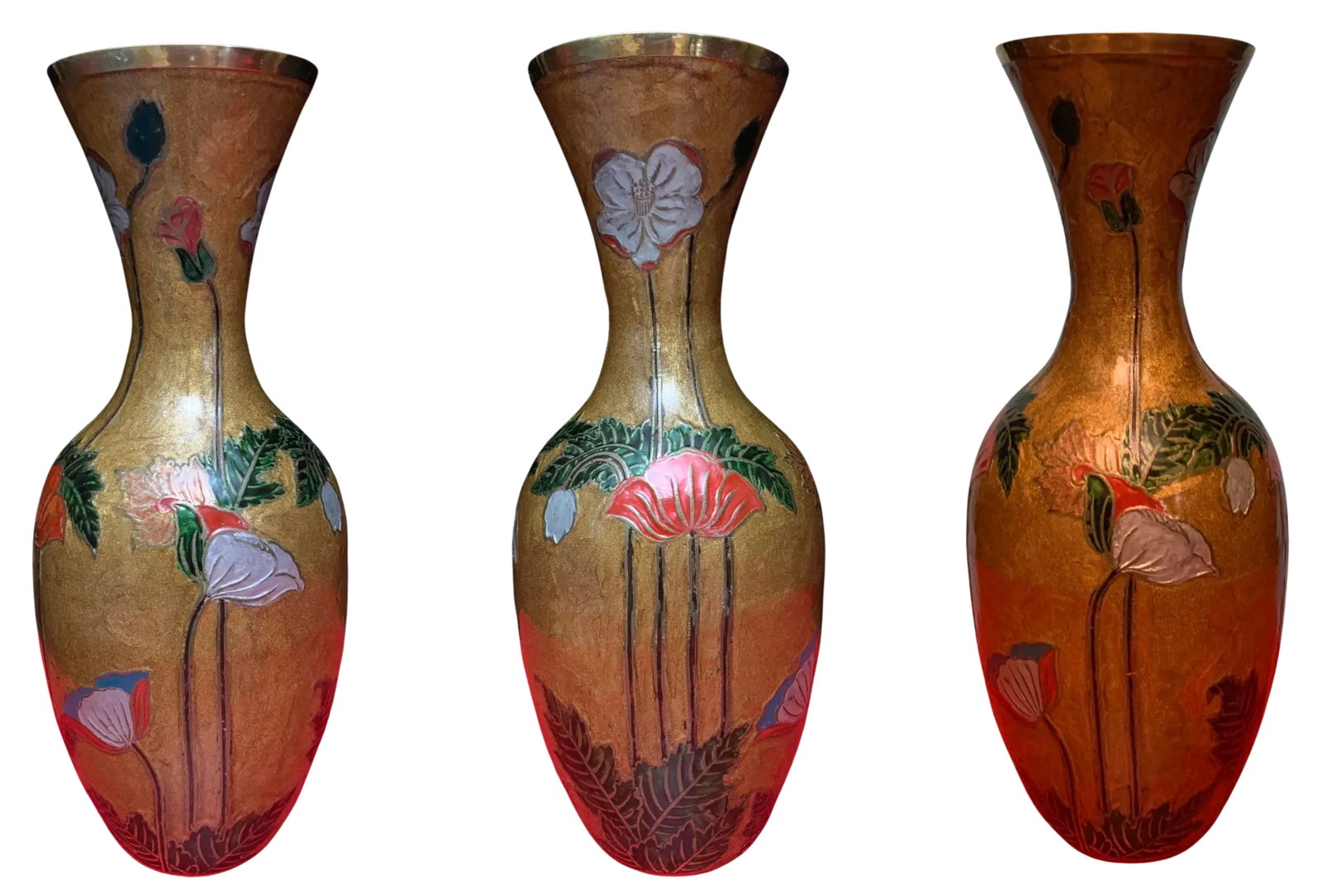 Vintage Asian Champleve Brass Vase - A Pair - 9