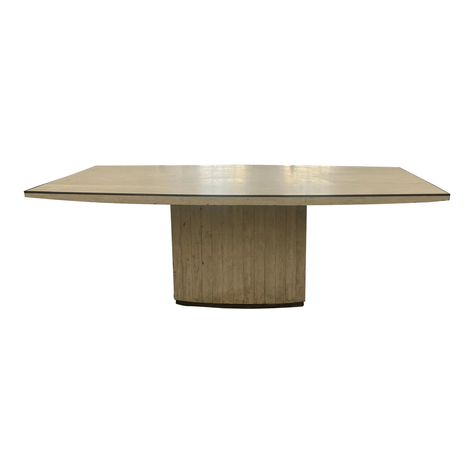 1980s Travertine Rectangular Pedestal Dining Table (1 of 9)