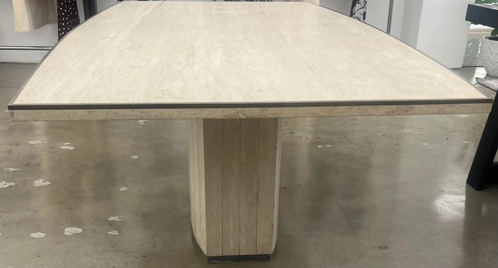 1980s Travertine Rectangular Pedestal Dining Table - 2