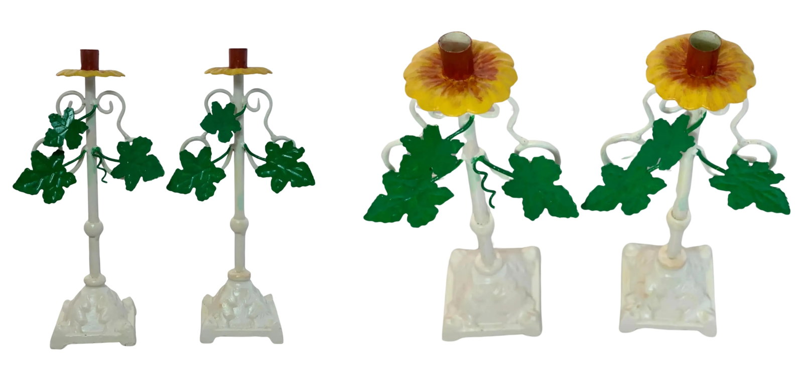 Vintage Tole Iron Candle Sticks and Bronze Urn - Set of 3 - 2