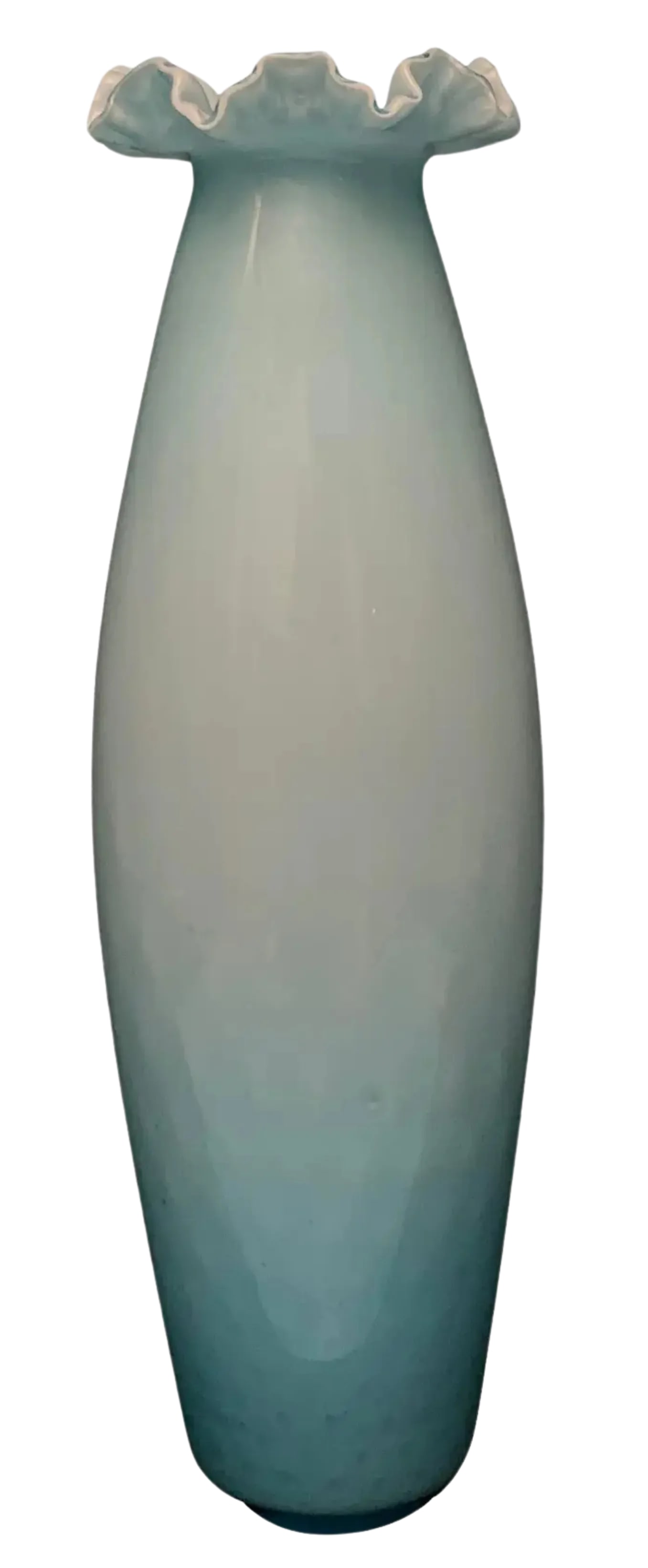 Art Glass Crimped Lip Light Blue Vase and Candle Holder Set - 4