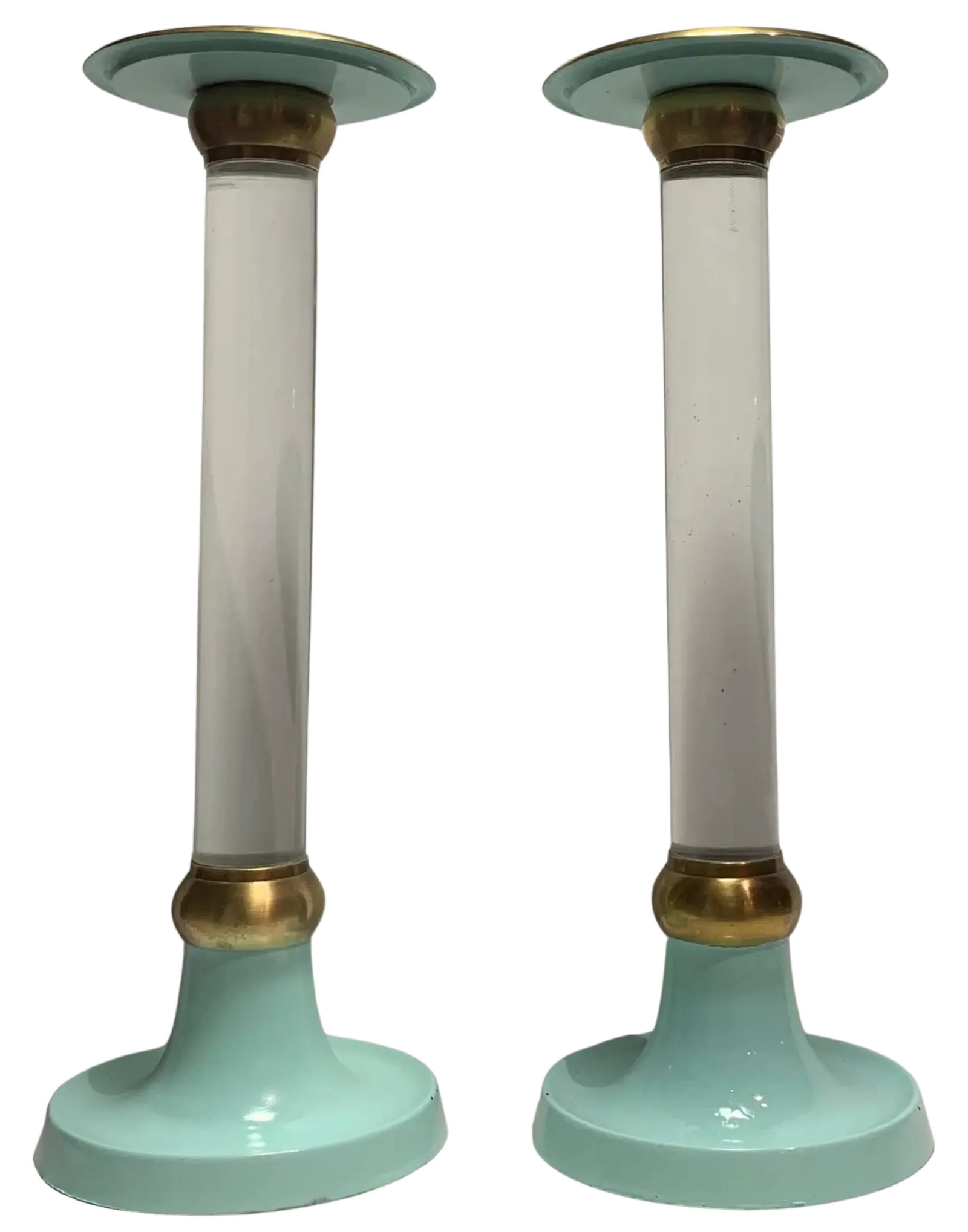 Art Glass Crimped Lip Light Blue Vase and Candle Holder Set - 5