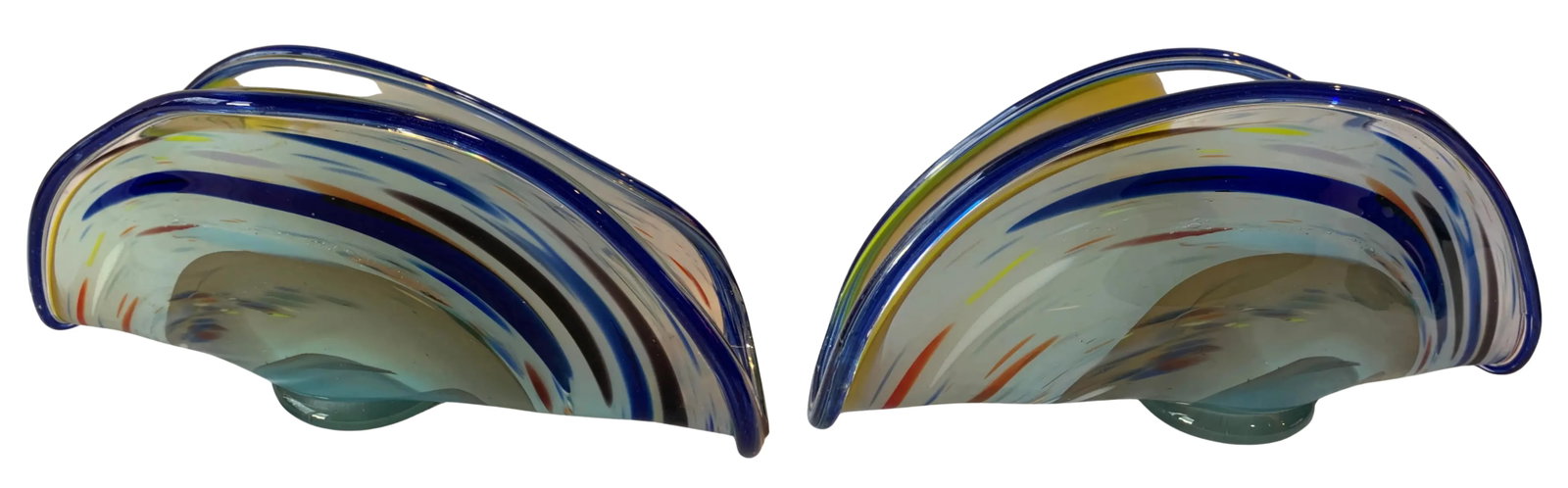 Art Glass Signed Blue Swirl Clam Shaped Vase - 5