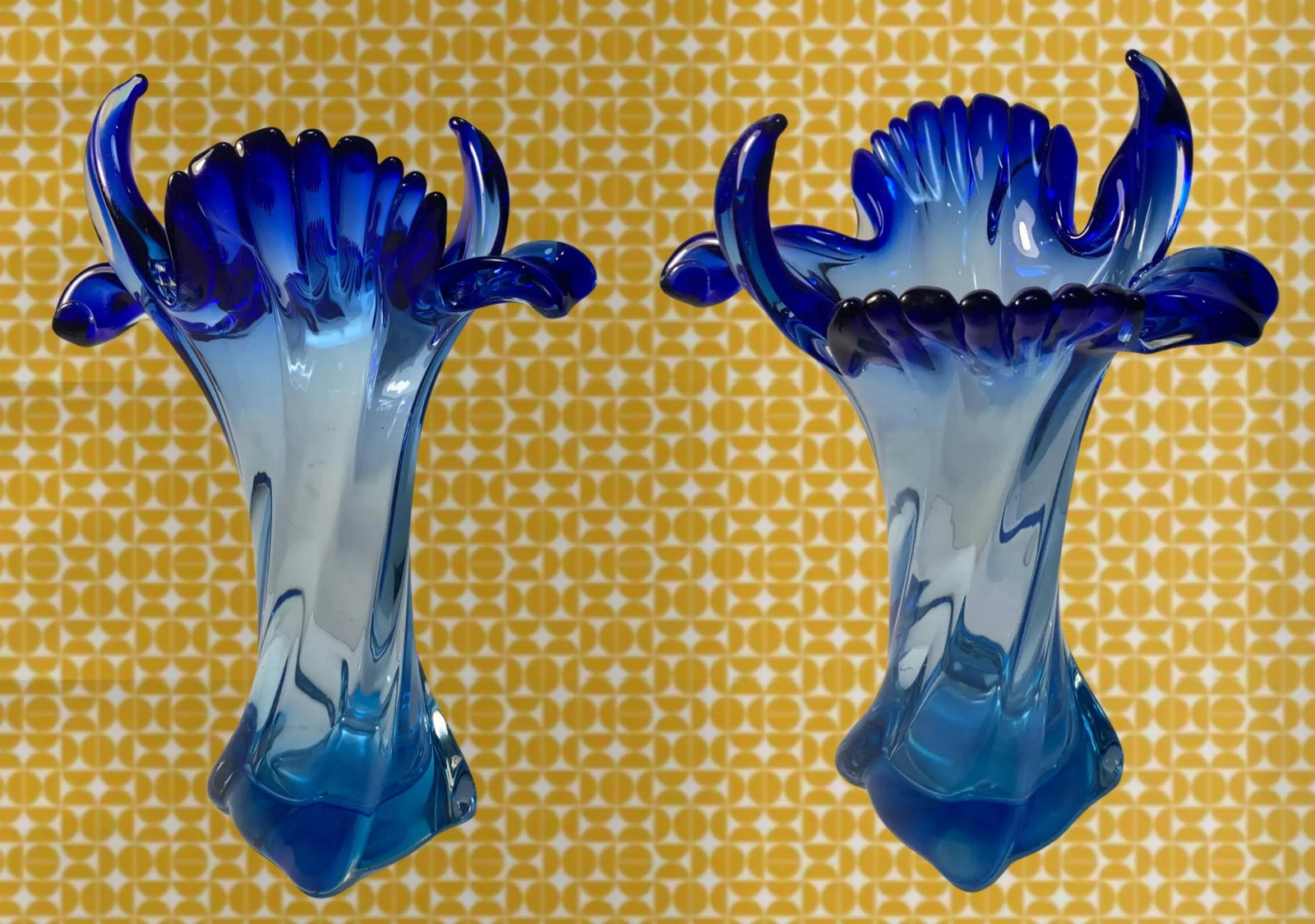 Signed Cobalt Blue Art Glass Vases - A Pair - 10
