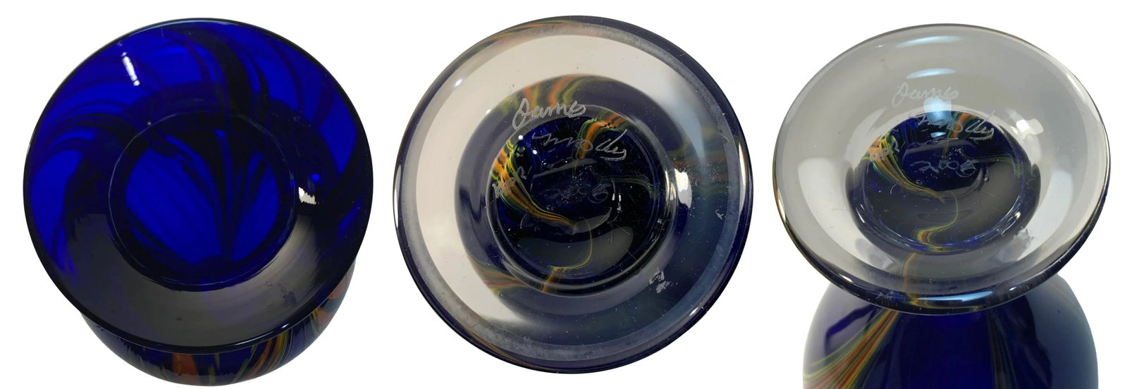 Signed Cobalt Blue Art Glass Vases - A Pair - 11