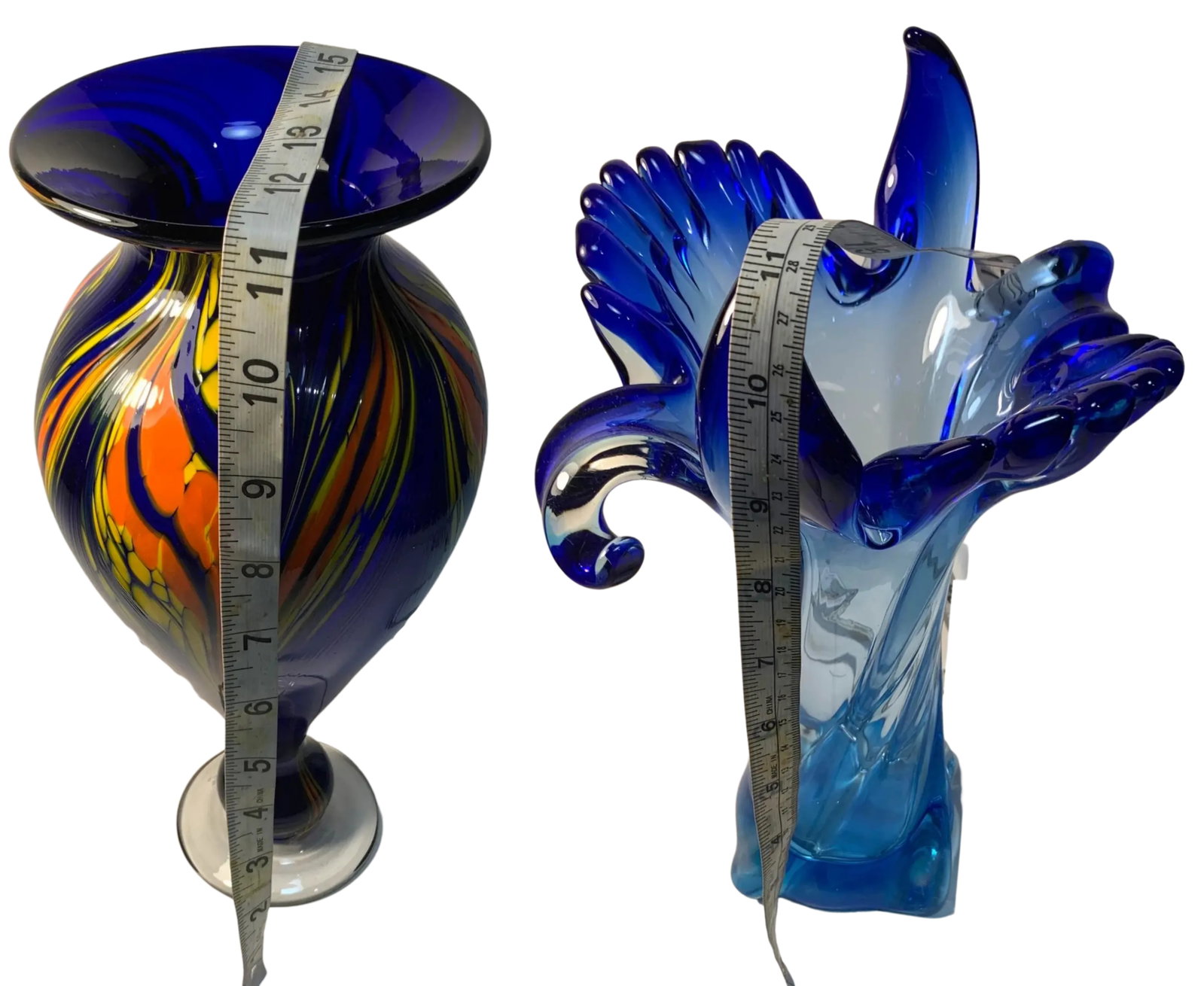 Signed Cobalt Blue Art Glass Vases - A Pair - 12
