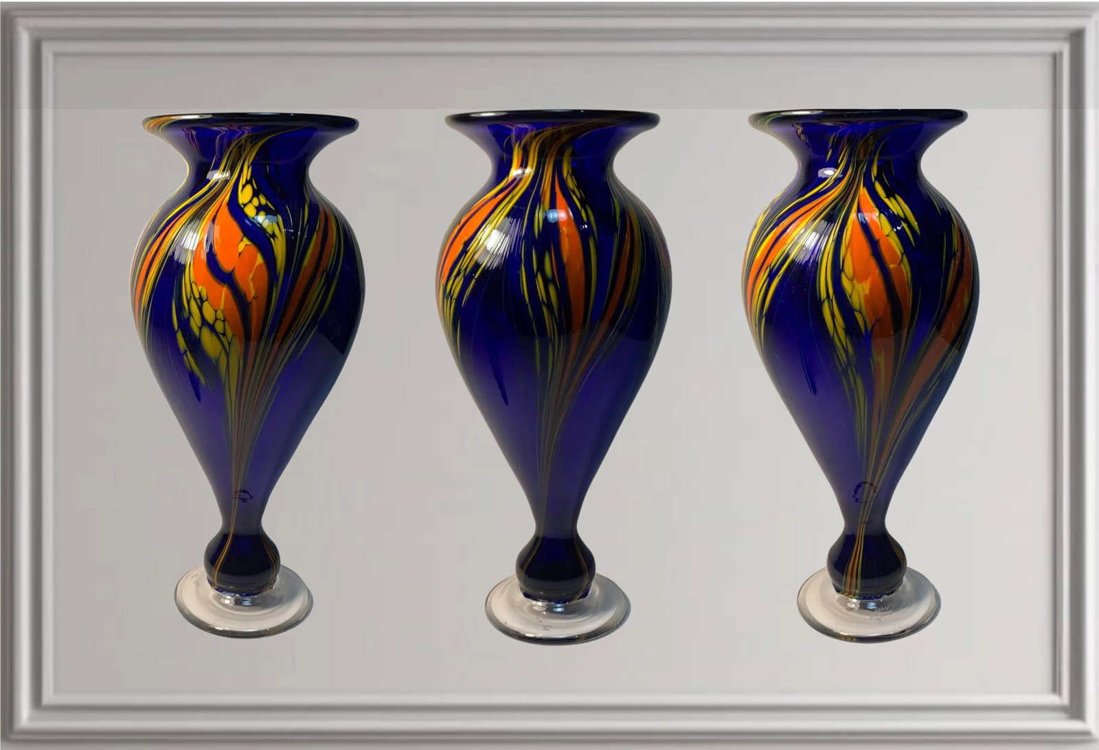 Signed Cobalt Blue Art Glass Vases - A Pair - 4