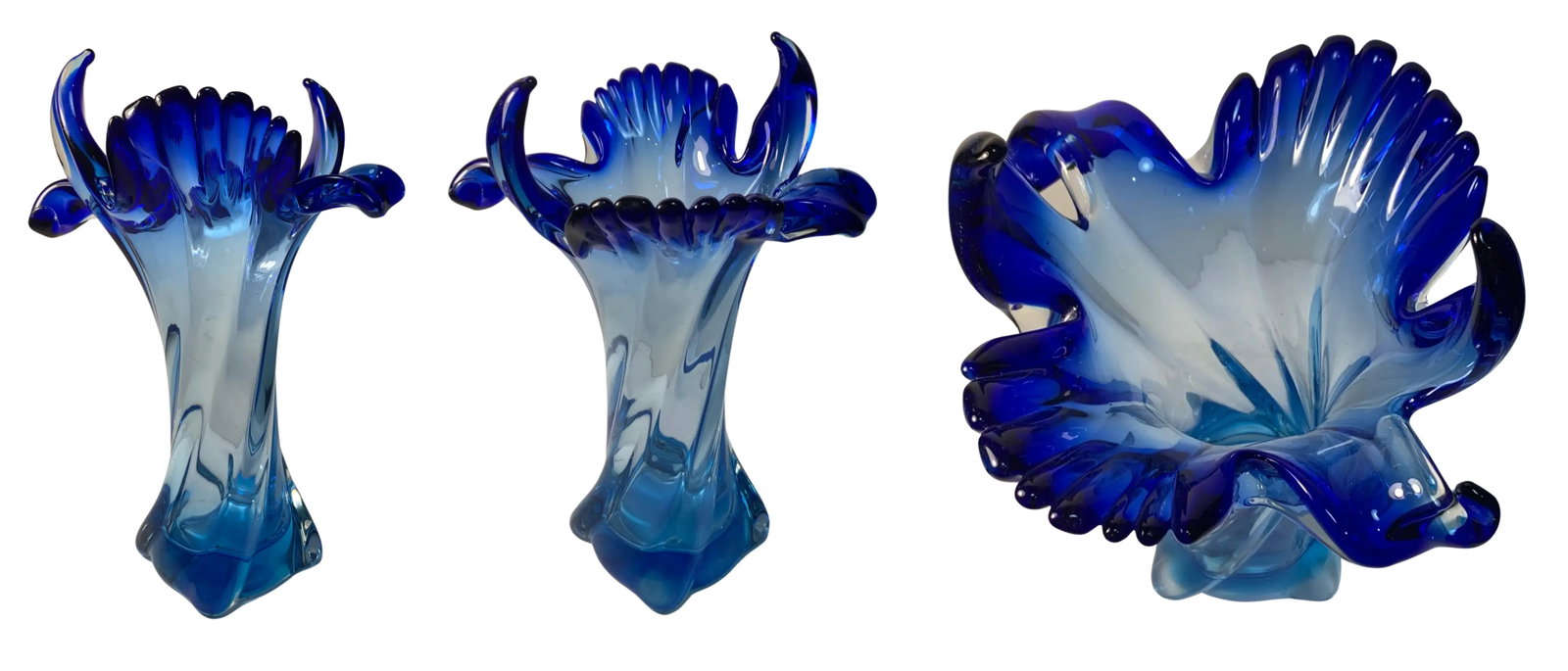 Signed Cobalt Blue Art Glass Vases - A Pair - 5