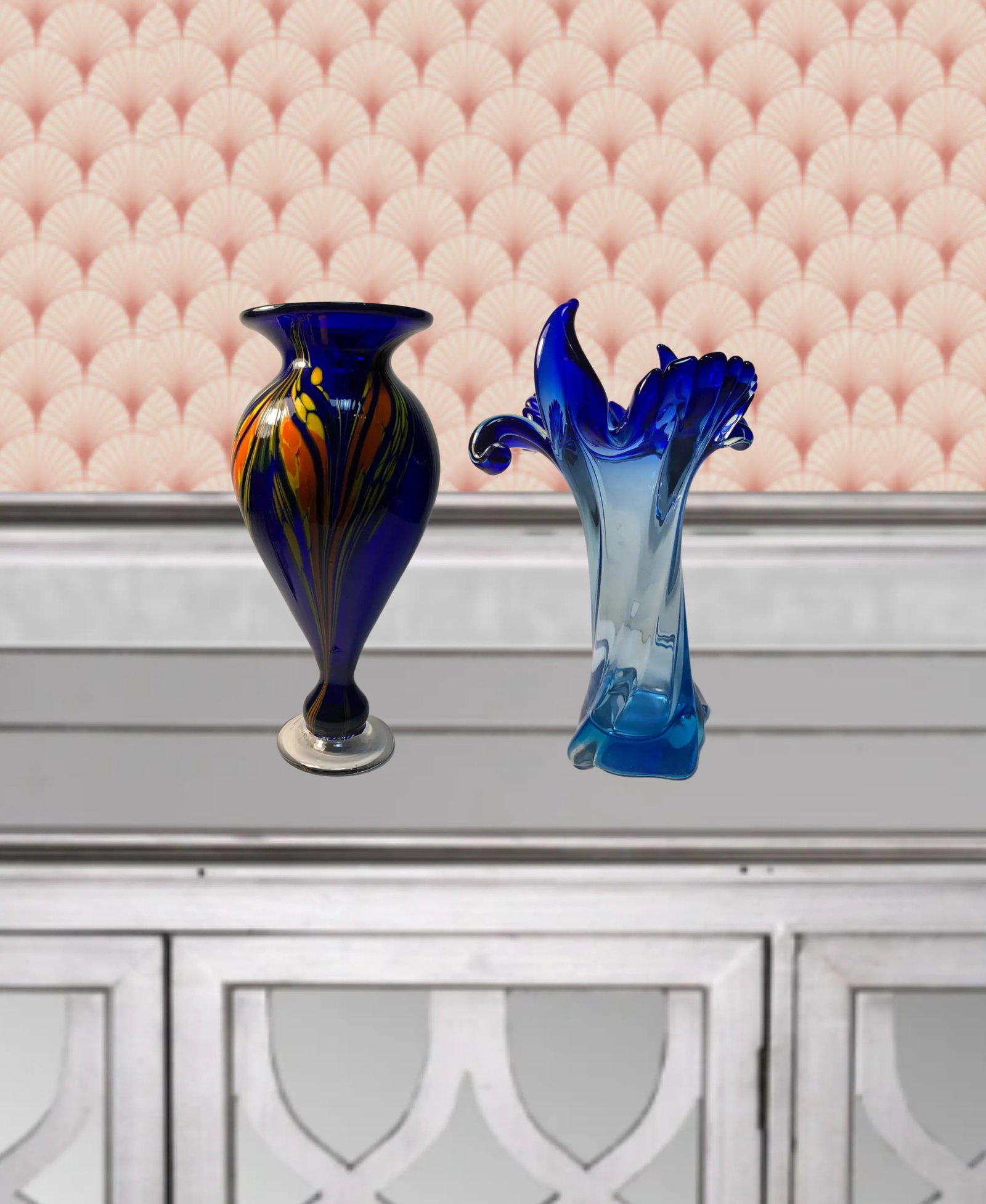 Signed Cobalt Blue Art Glass Vases - A Pair - 6