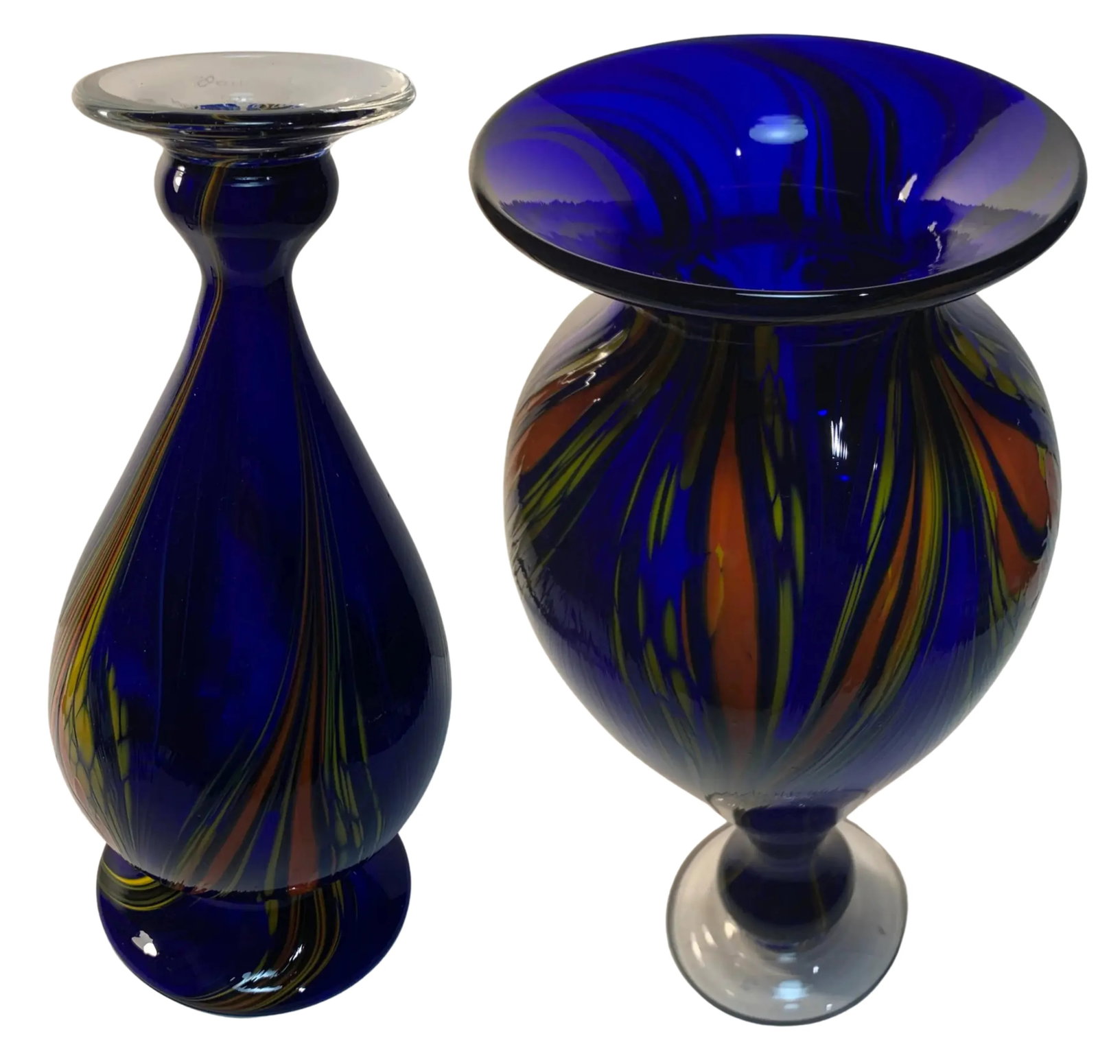 Signed Cobalt Blue Art Glass Vases - A Pair - 8
