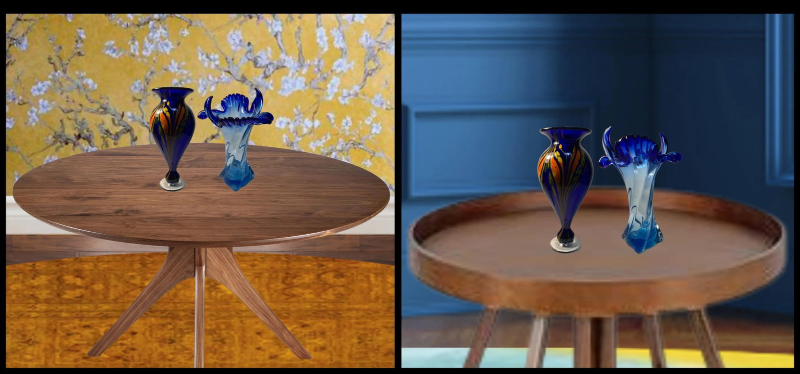 Signed Cobalt Blue Art Glass Vases - A Pair - 9