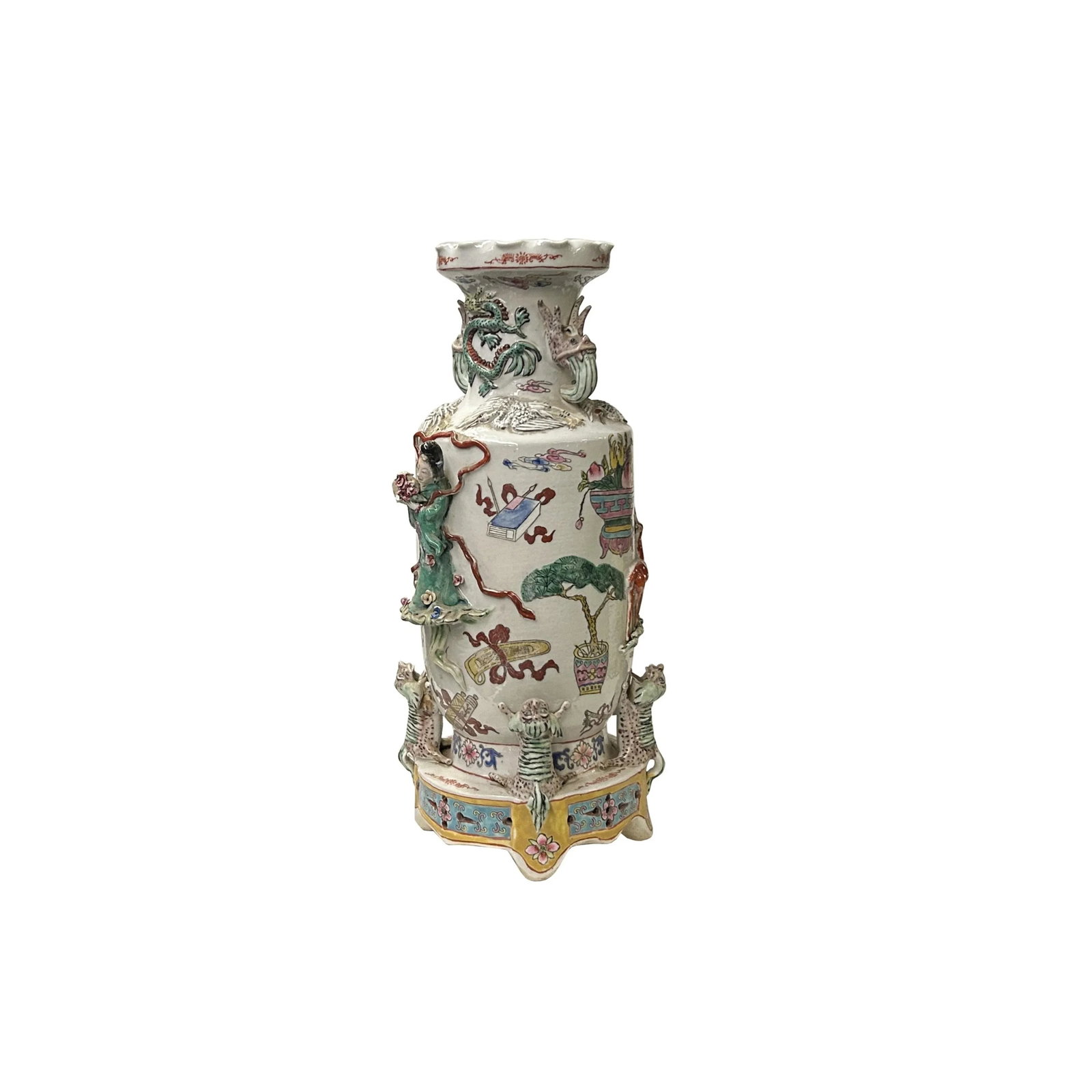 Hand Crafter Vintage Chinese White People Scenery Round Porcelain Vase - 4