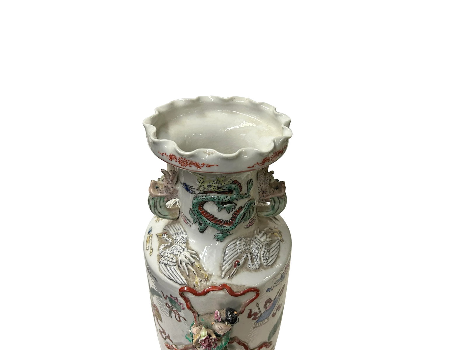 Hand Crafter Vintage Chinese White People Scenery Round Porcelain Vase - 6