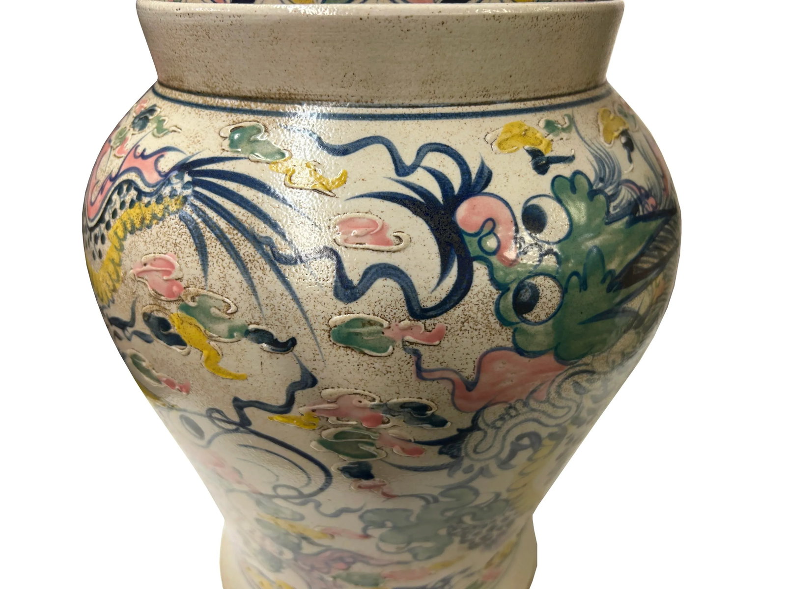 Vintage Historic Treasure Dragon Theme Beige Base Ceramic Pot Vase - 4