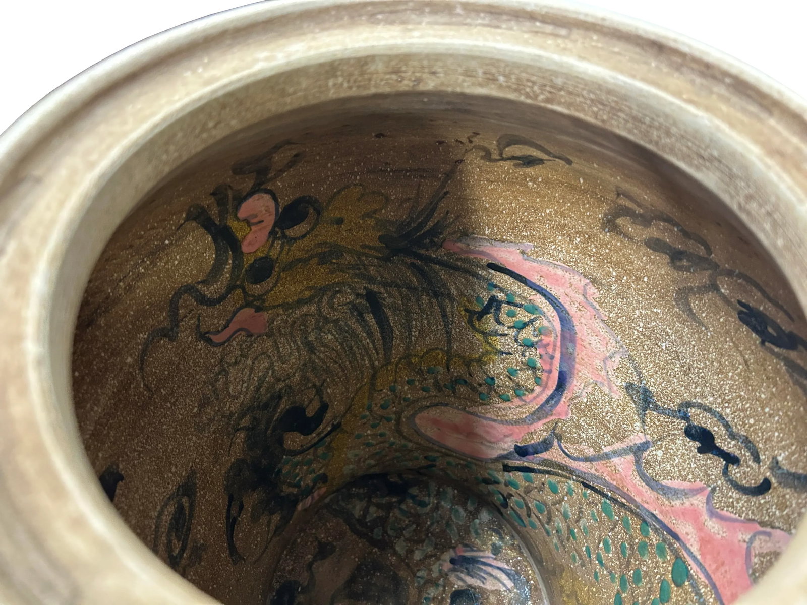 Vintage Historic Treasure Dragon Theme Beige Base Ceramic Pot Vase - 5